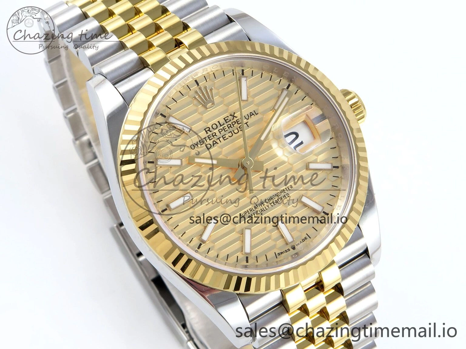 DateJust 36 126233 EWEF Best Edition YG Textured Dial Stick Marker on SS YG Jubilee Bracelet A3235