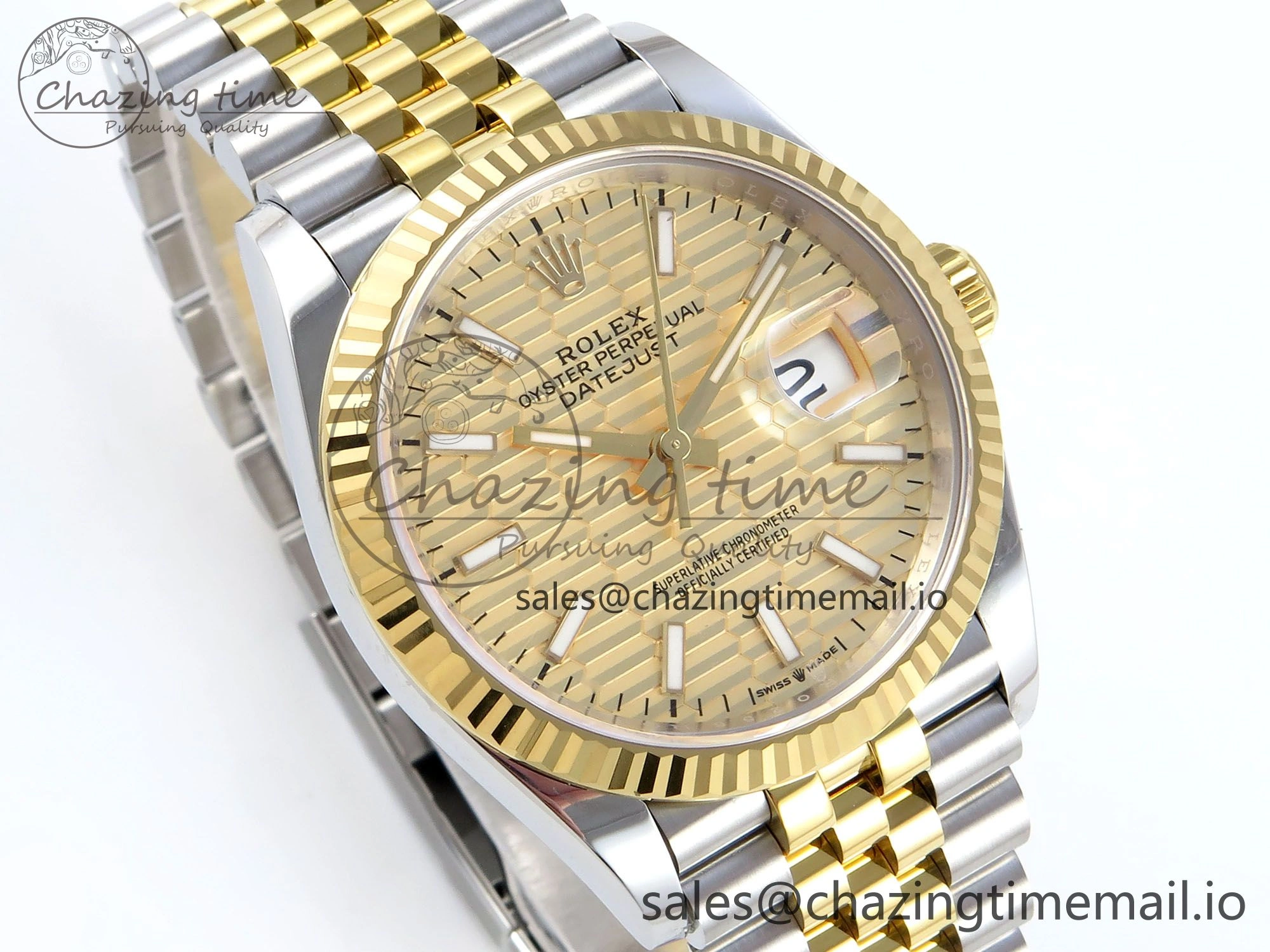 DateJust 36 126233 EWEF Best Edition YG Textured Dial Stick Marker on SS YG Jubilee Bracelet A3235