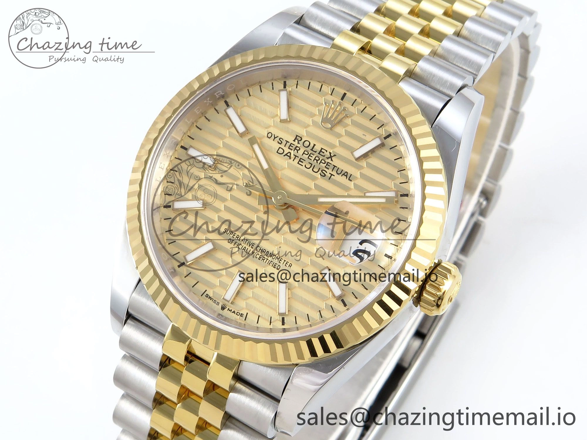 DateJust 36 126233 EWEF Best Edition YG Textured Dial Stick Marker on SS YG Jubilee Bracelet A3235