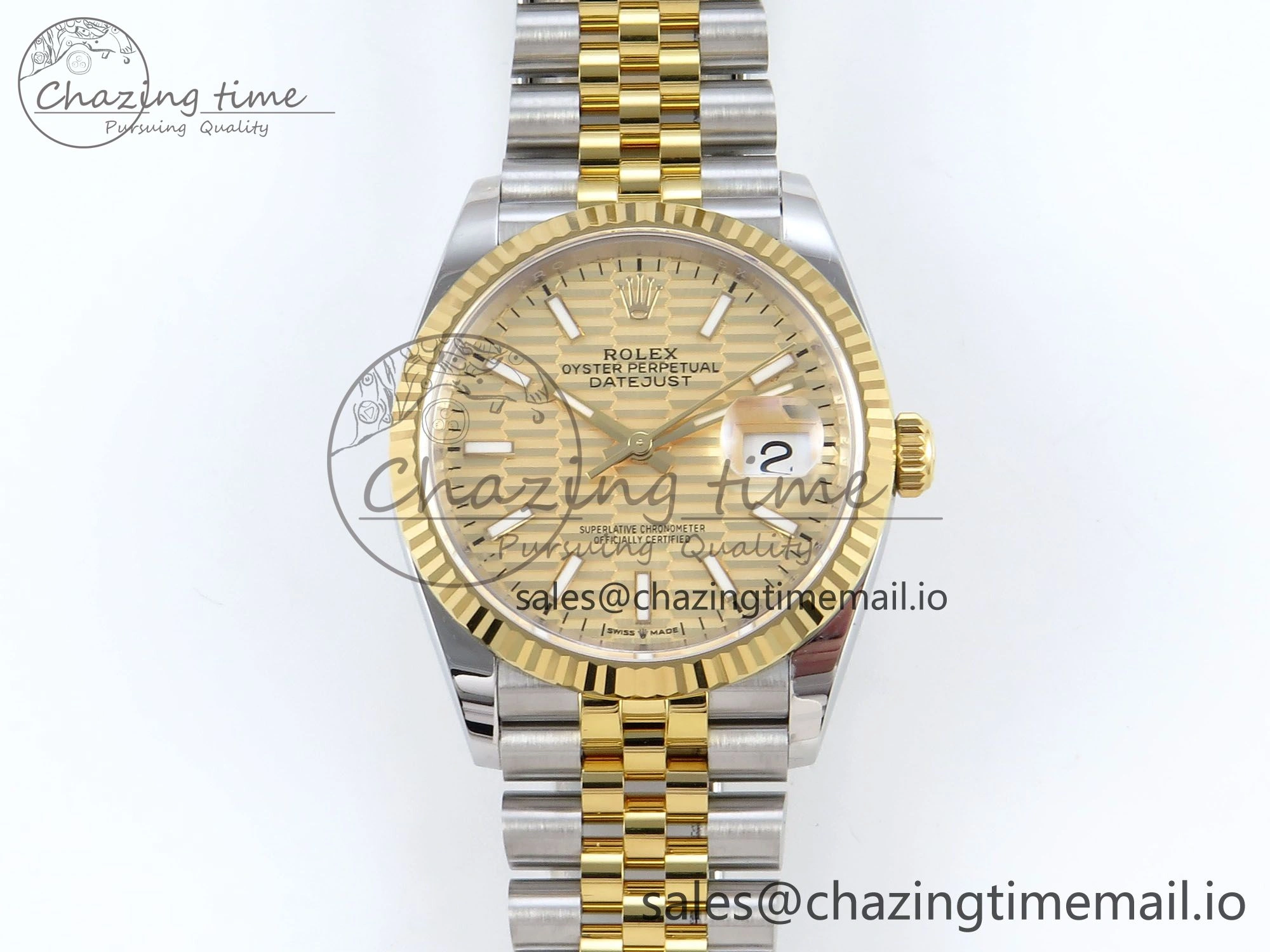 DateJust 36 126233 EWEF Best Edition YG Textured Dial Stick Marker on SS YG Jubilee Bracelet A3235