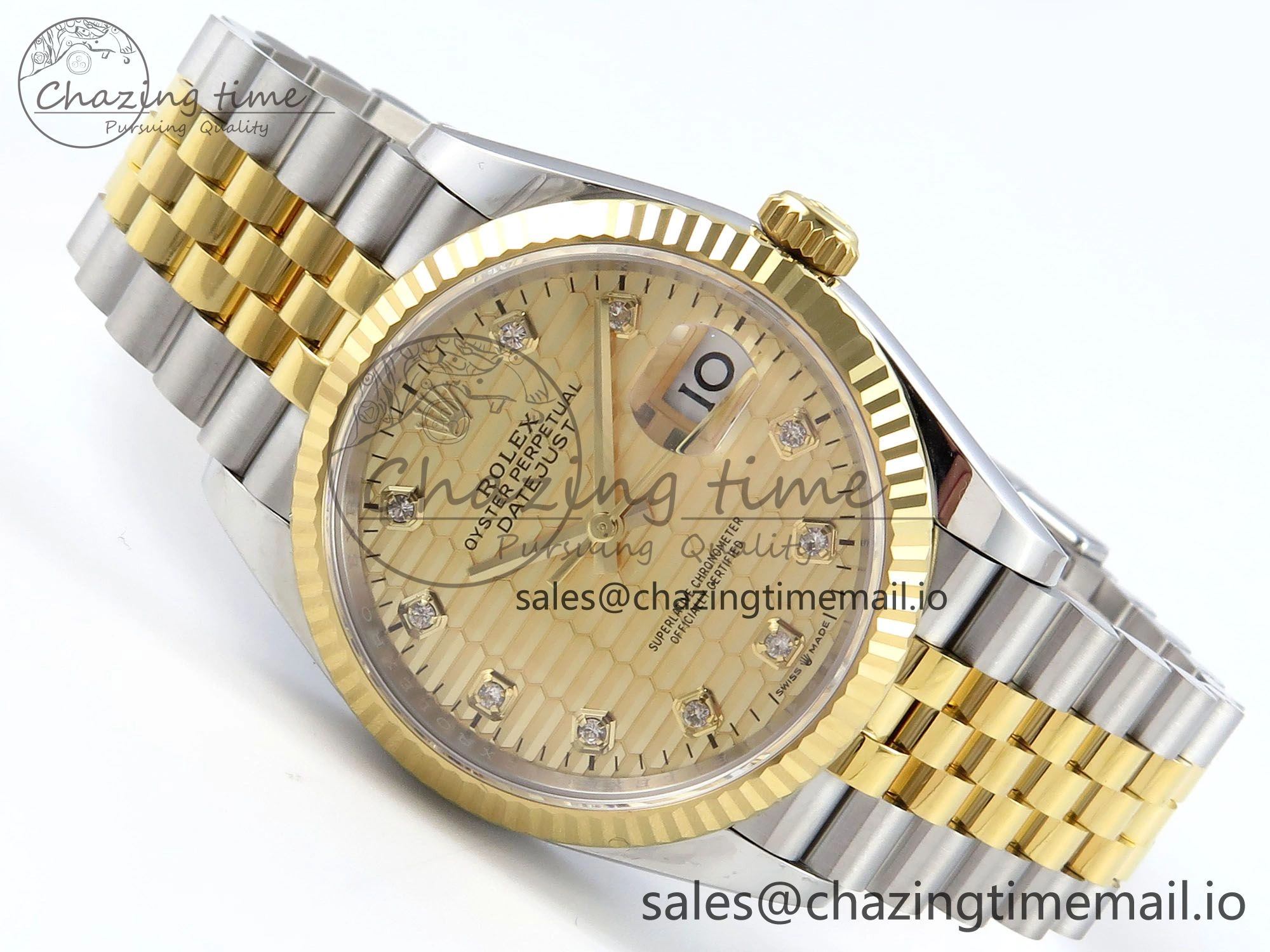 DateJust 36 126233 EWEF Best Edition YG Textured Diamonds Dial on SS YG Jubilee Bracelet A3235