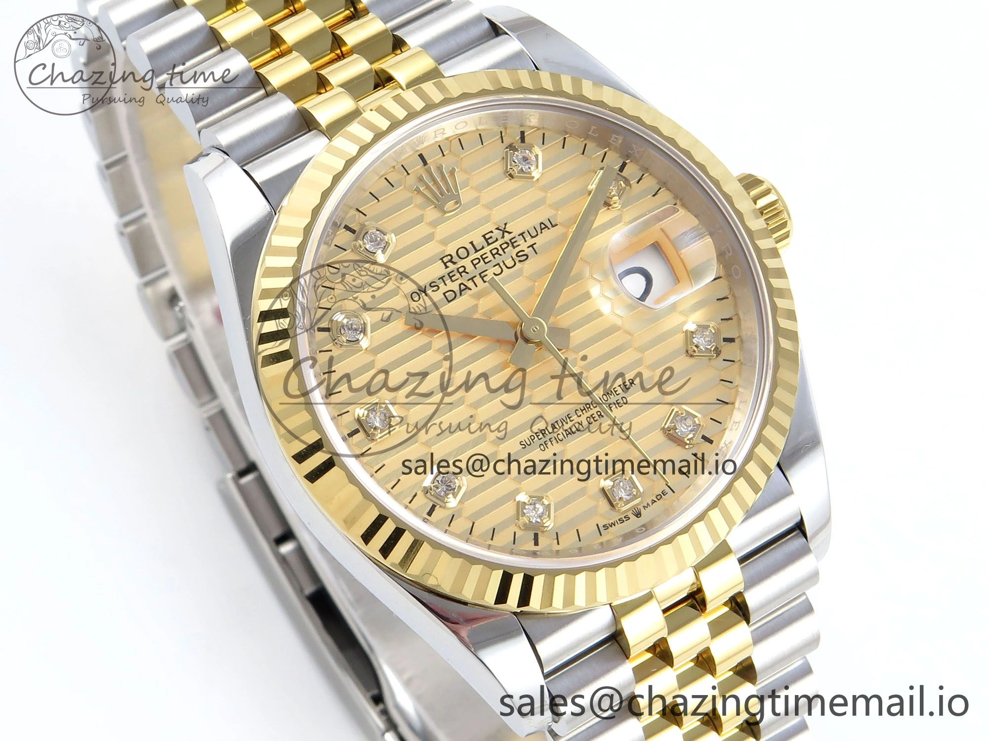 DateJust 36 126233 EWEF Best Edition YG Textured Diamonds Dial on SS YG Jubilee Bracelet A3235