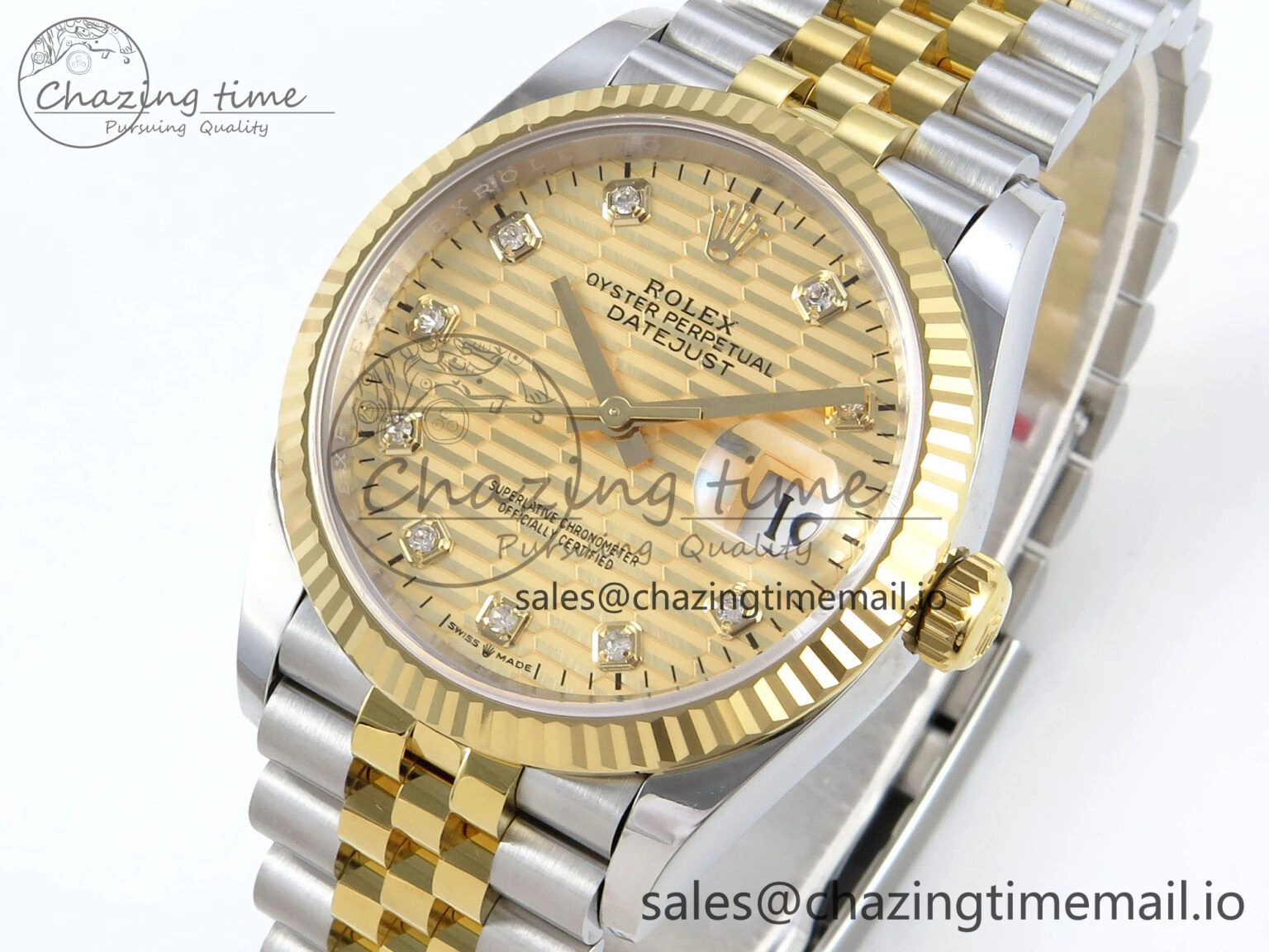DateJust 36 126233 EWEF Best Edition YG Textured Diamonds Dial on SS YG Jubilee Bracelet A3235