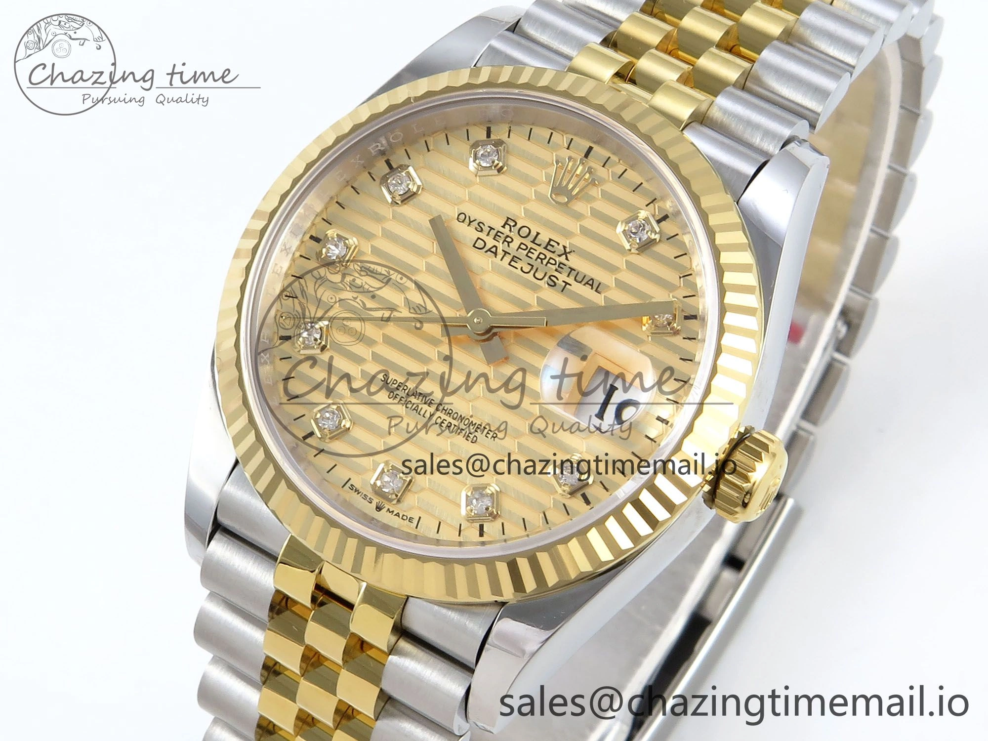 DateJust 36 126233 EWEF Best Edition YG Textured Diamonds Dial on SS YG Jubilee Bracelet A3235