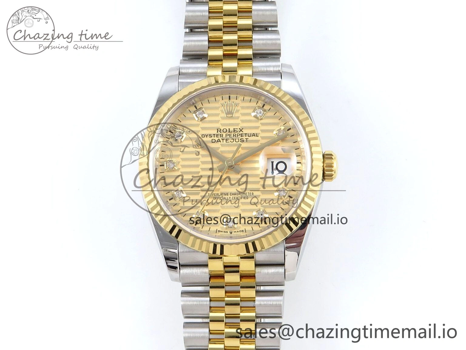DateJust 36 126233 EWEF Best Edition YG Textured Diamonds Dial on SS YG Jubilee Bracelet A3235