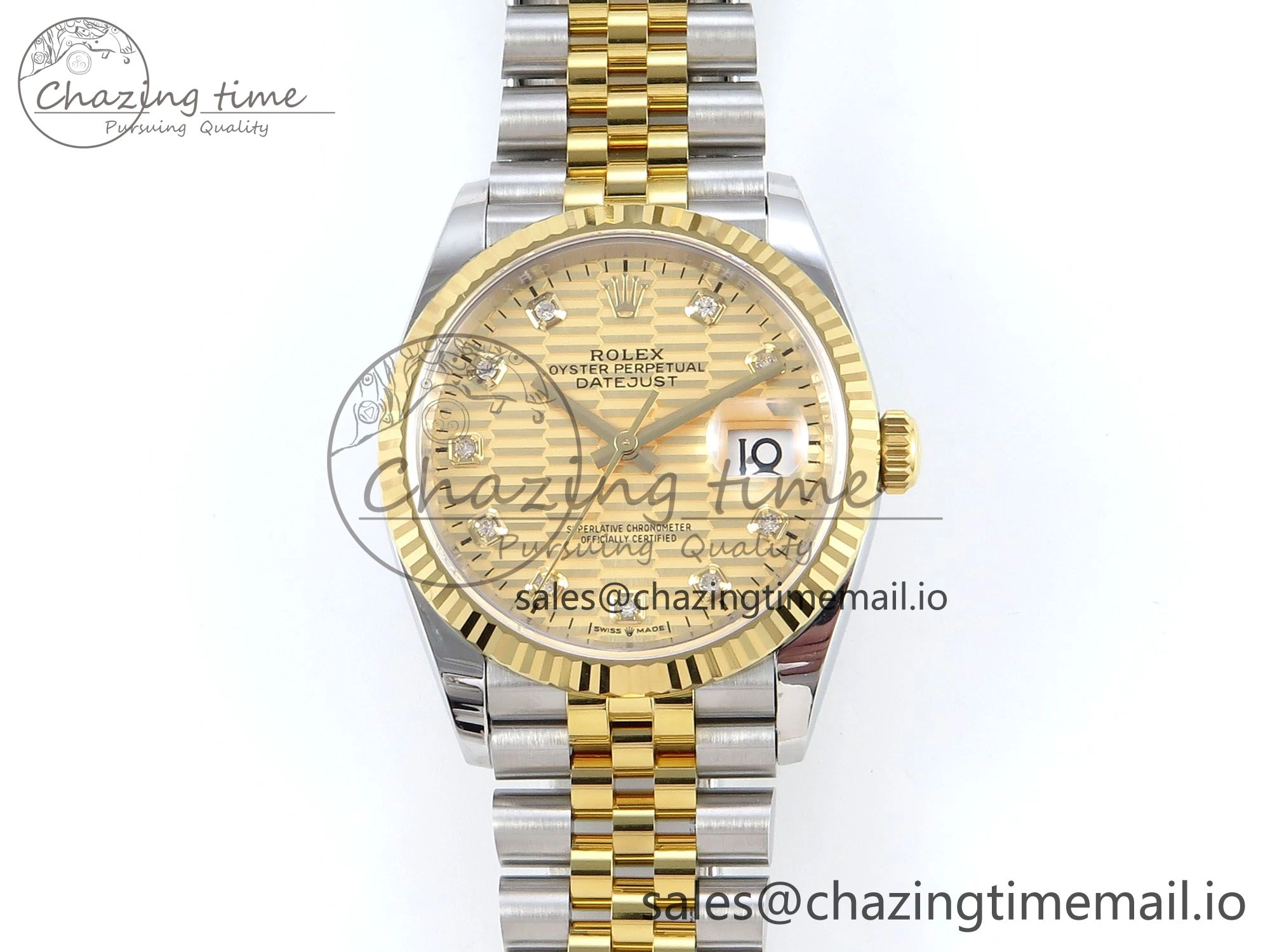 DateJust 36 126233 EWEF Best Edition YG Textured Diamonds Dial on SS YG Jubilee Bracelet A3235
