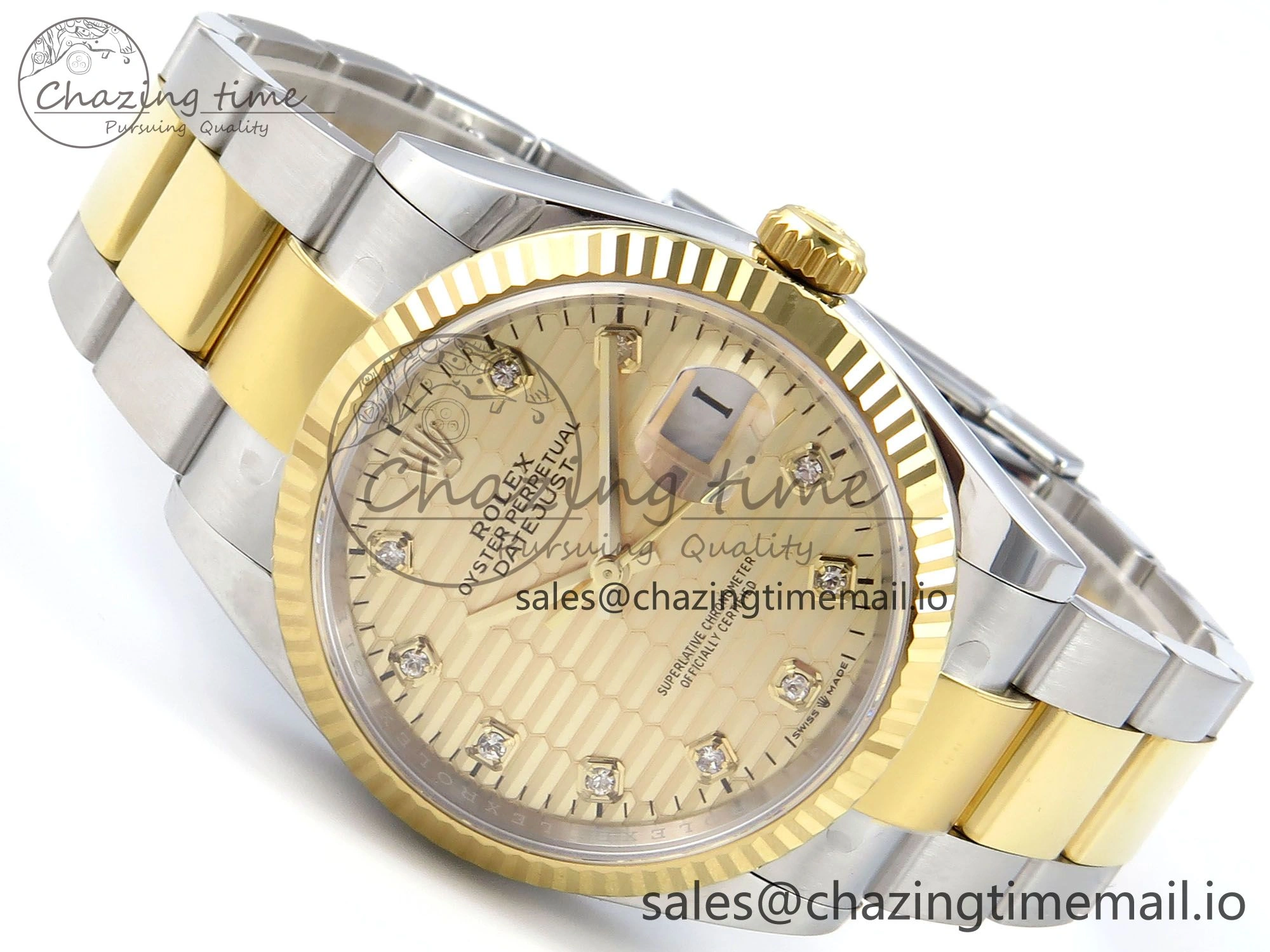 DateJust 36 126233 EWEF Best Edition YG Textured Diamonds Dial on SS YG Oyster Bracelet A3235