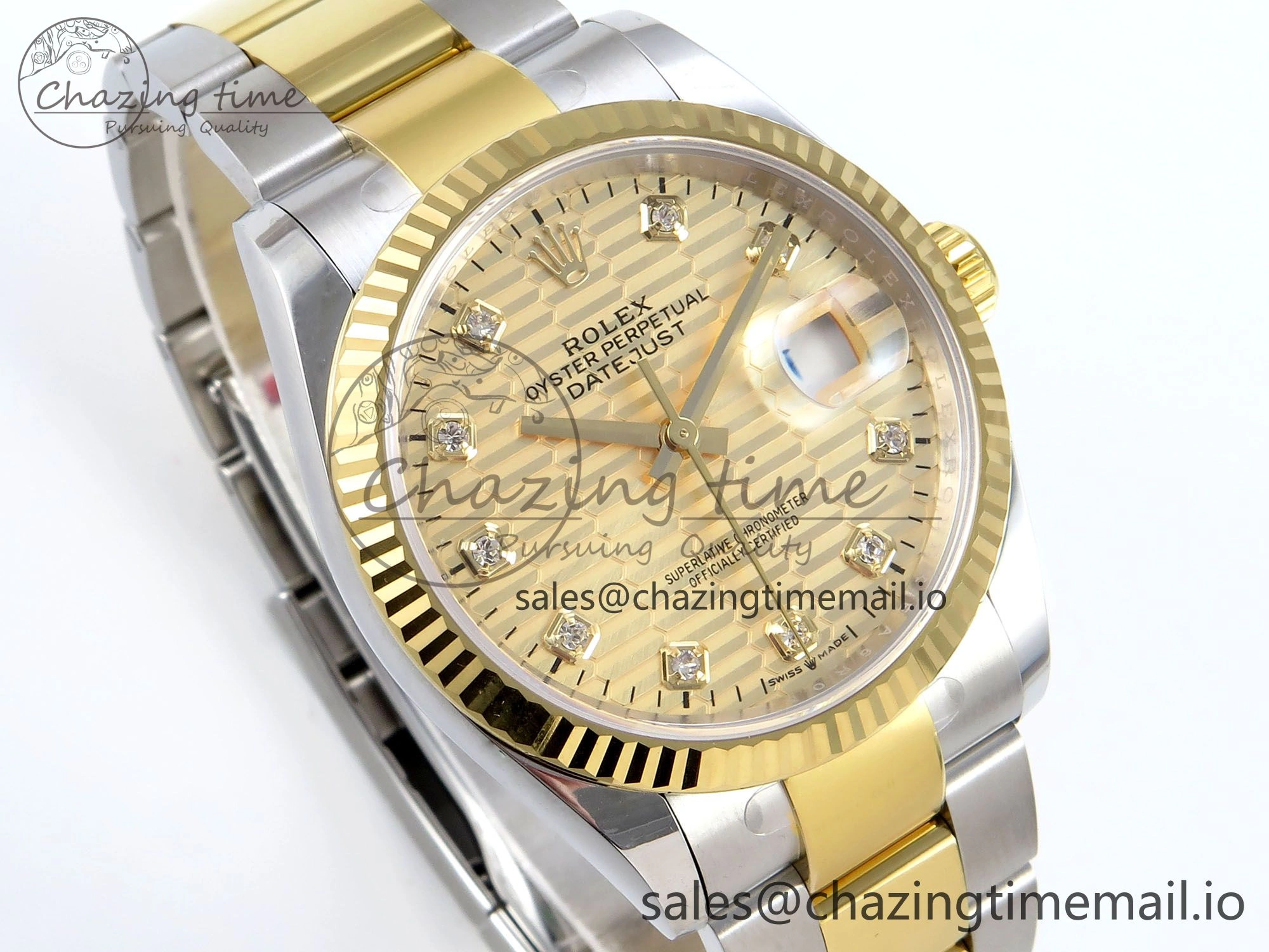 DateJust 36 126233 EWEF Best Edition YG Textured Diamonds Dial on SS YG Oyster Bracelet A3235