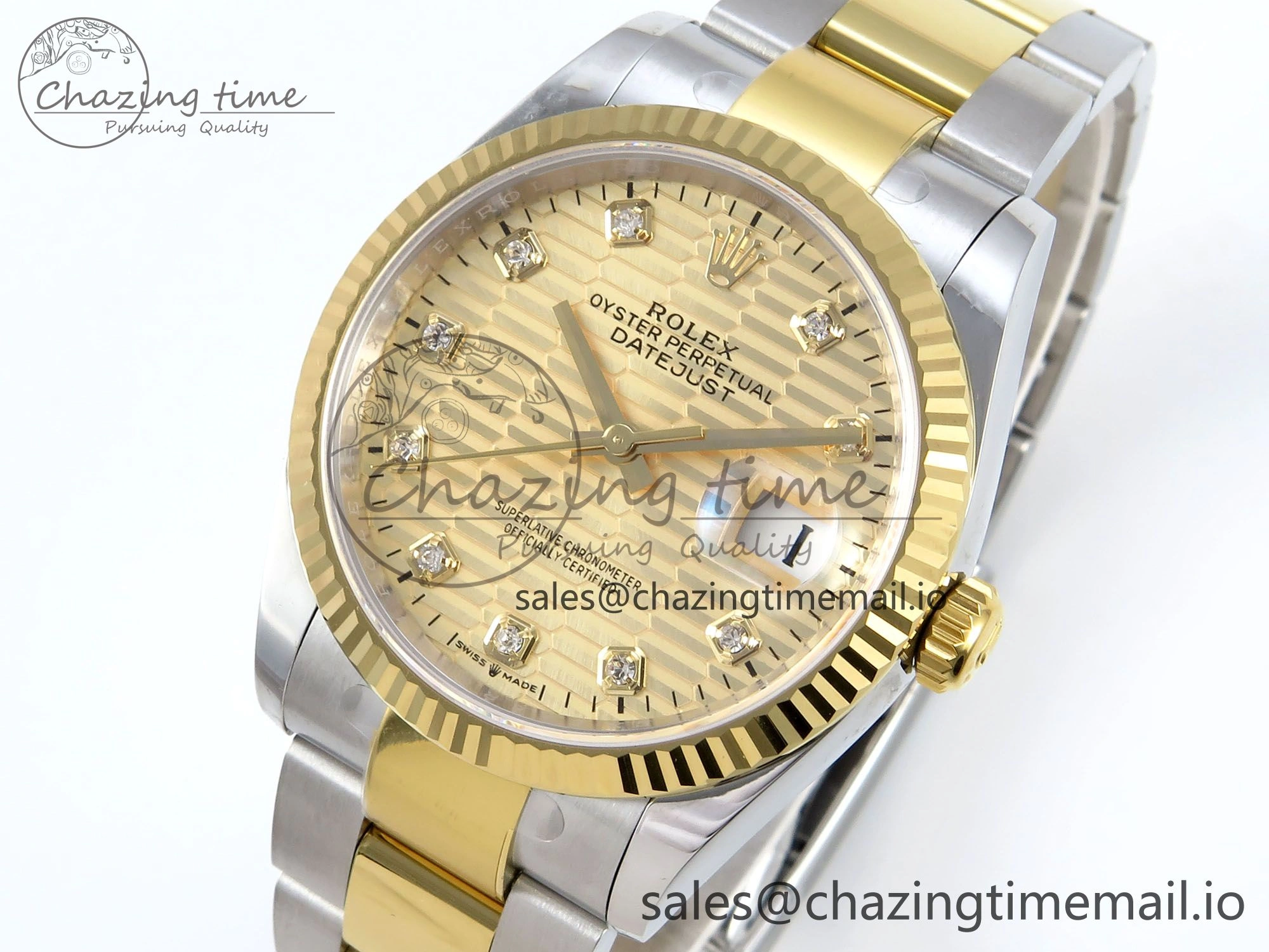 DateJust 36 126233 EWEF Best Edition YG Textured Diamonds Dial on SS YG Oyster Bracelet A3235