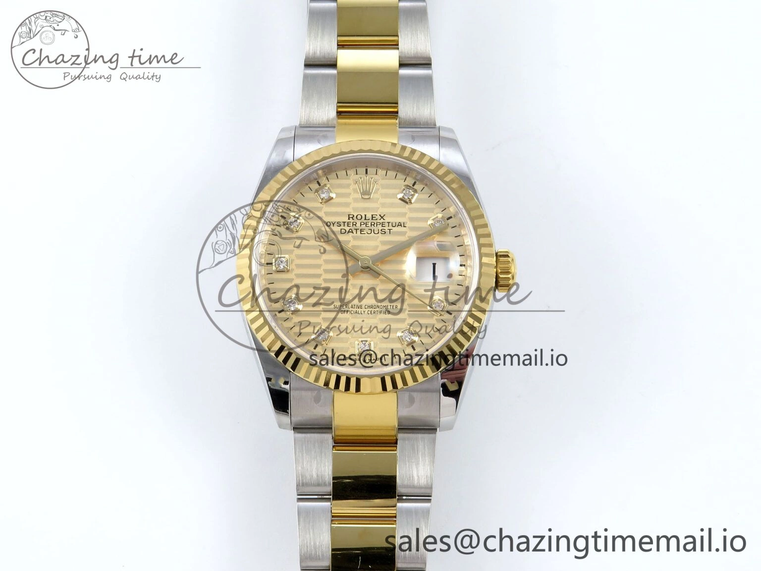 DateJust 36 126233 EWEF Best Edition YG Textured Diamonds Dial on SS YG Oyster Bracelet A3235
