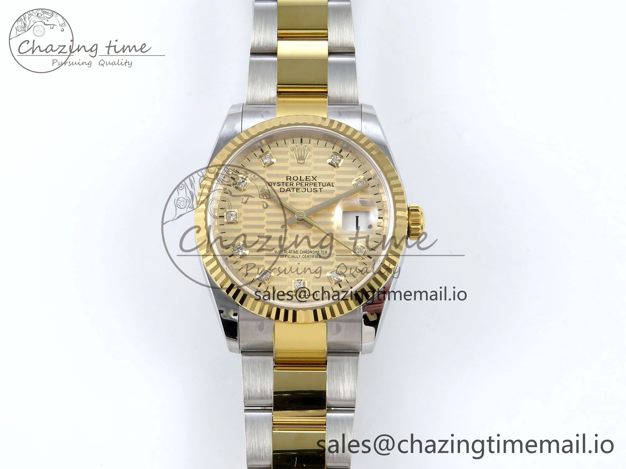 DateJust 36 126233 EWEF Best Edition YG Textured Diamonds Dial on SS YG Oyster Bracelet A3235
