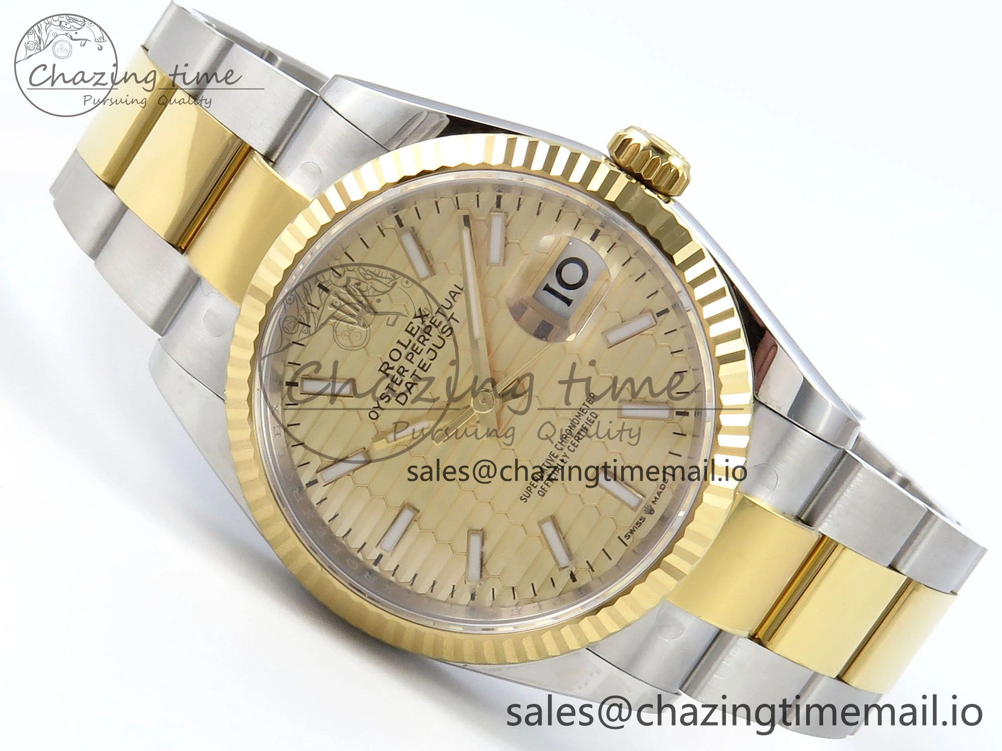 DateJust 36 126233 EWEF Best Edition YG Textured Stick Dial on SS YG Oyster Bracelet A3235