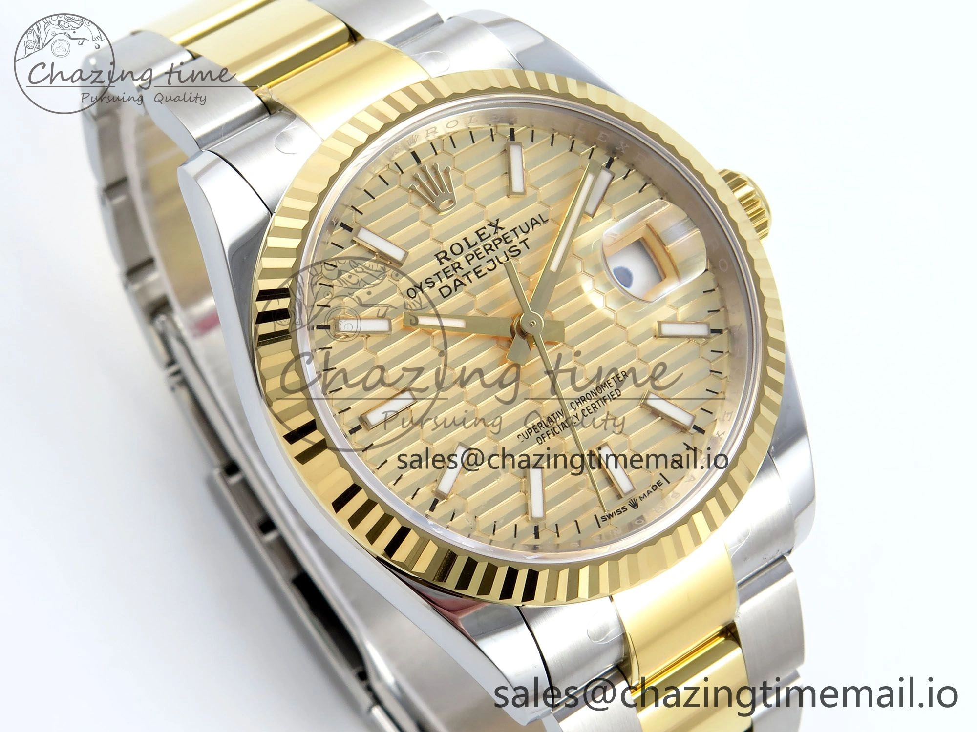 DateJust 36 126233 EWEF Best Edition YG Textured Stick Dial on SS YG Oyster Bracelet A3235