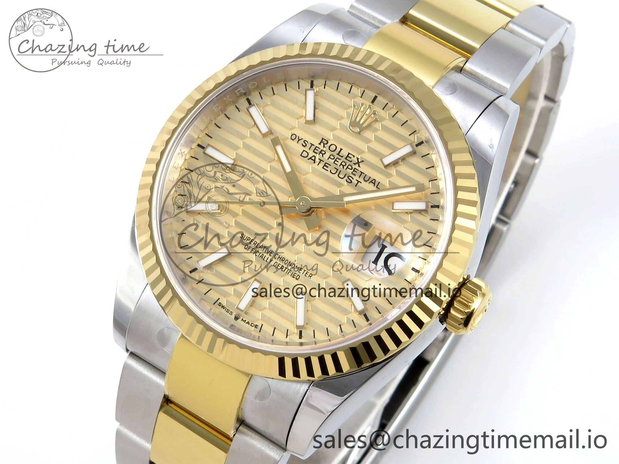 DateJust 36 126233 EWEF Best Edition YG Textured Stick Dial on SS YG Oyster Bracelet A3235