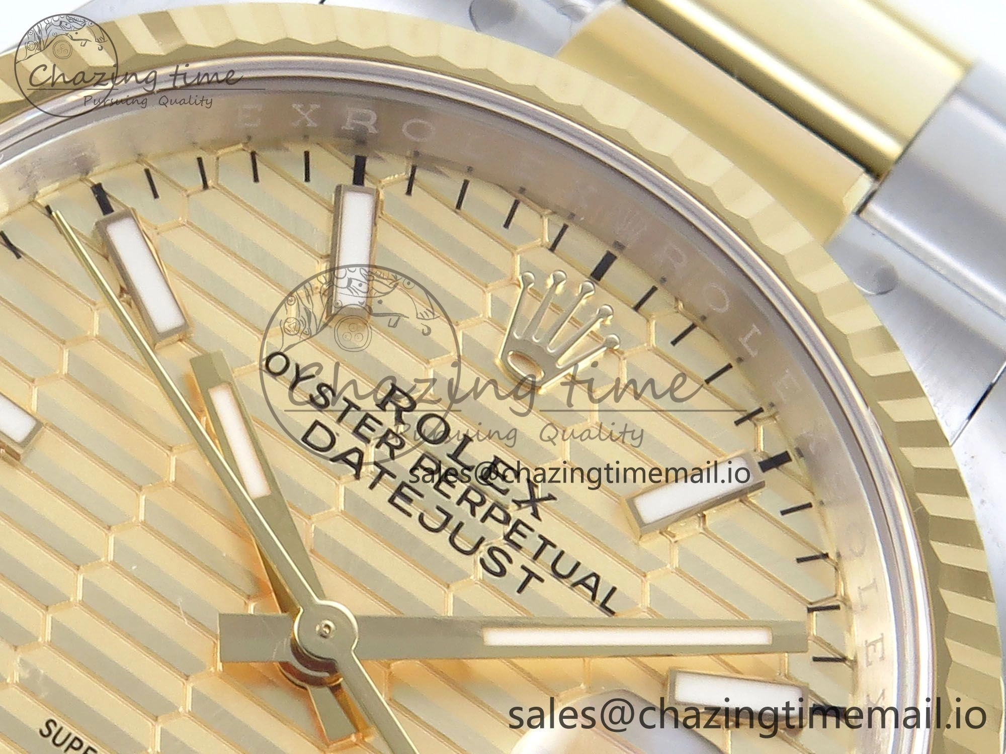 DateJust 36 126233 EWEF Best Edition YG Textured Stick Dial on SS YG Oyster Bracelet A3235