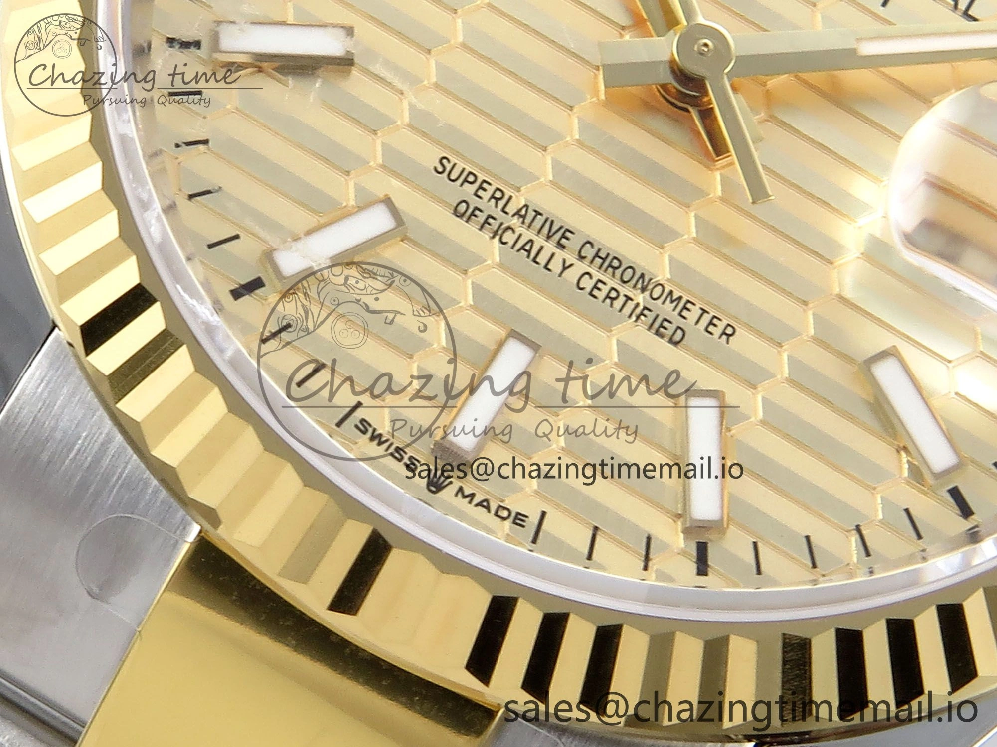DateJust 36 126233 EWEF Best Edition YG Textured Stick Dial on SS YG Oyster Bracelet A3235