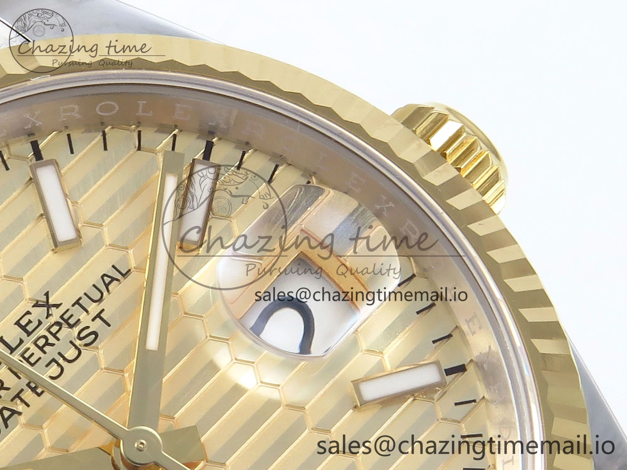 DateJust 36 126233 EWEF Best Edition YG Textured Stick Dial on SS YG Oyster Bracelet A3235