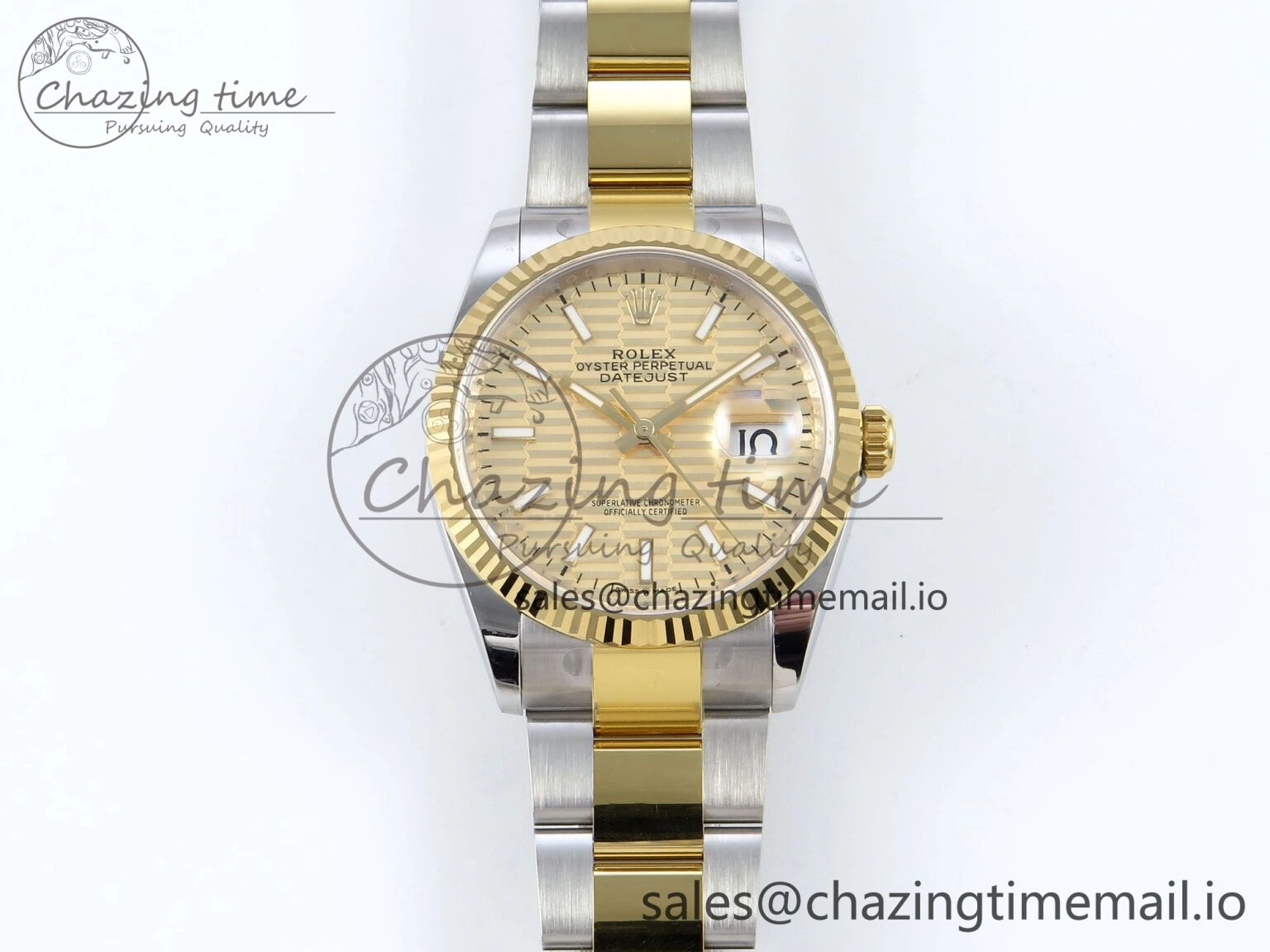 DateJust 36 126233 EWEF Best Edition YG Textured Stick Dial on SS YG Oyster Bracelet A3235