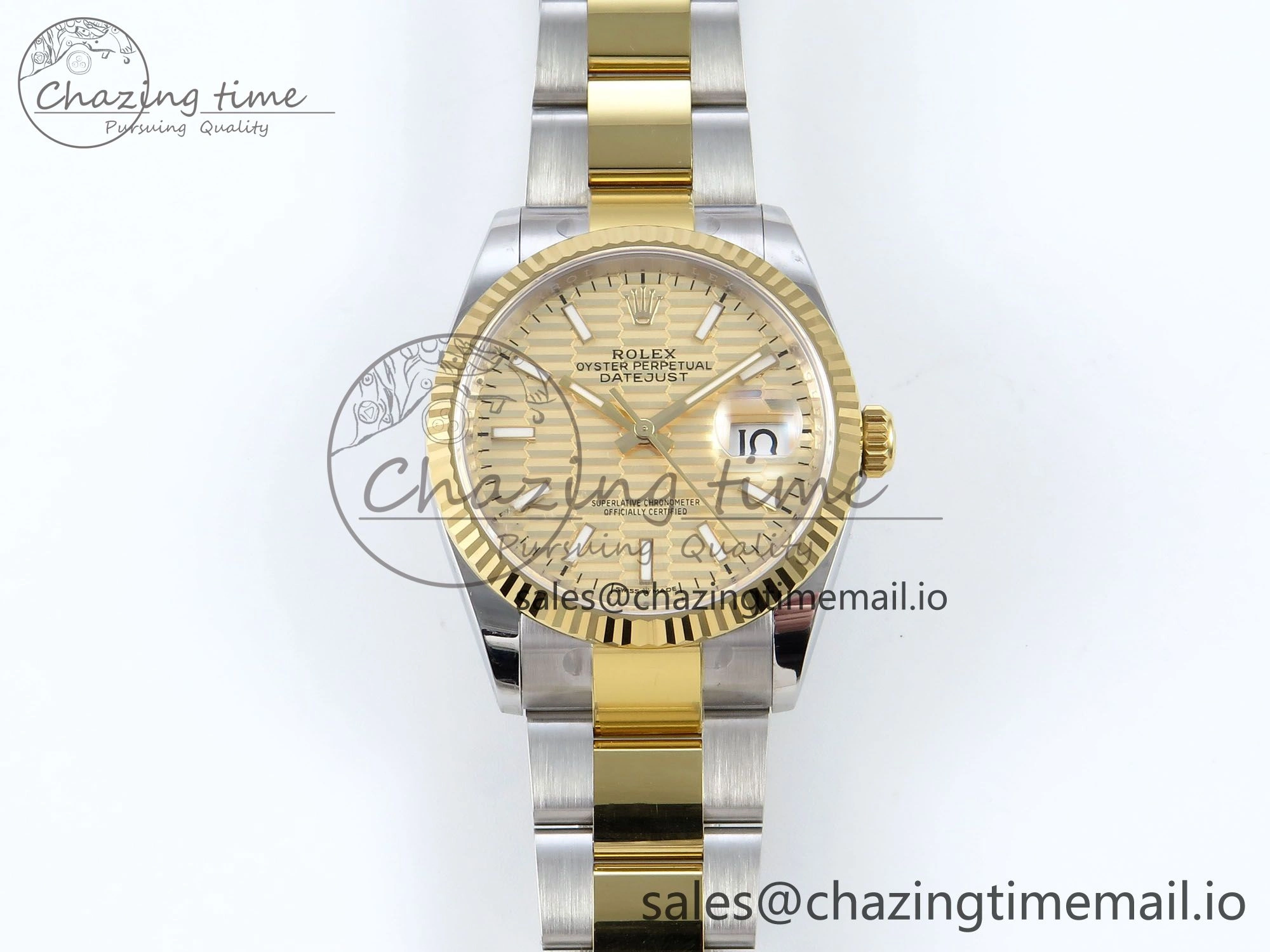 DateJust 36 126233 EWEF Best Edition YG Textured Stick Dial on SS YG Oyster Bracelet A3235