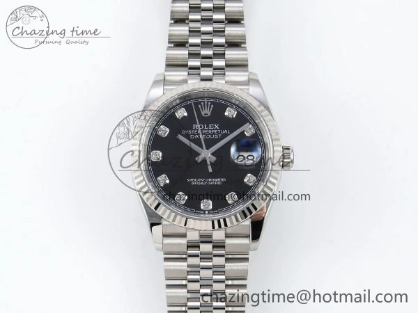 DateJust 36 126234 APF 1:1 Best Edition 904L Steel Black Diamonds Dial on SS Jubilee Bracelet VR3235