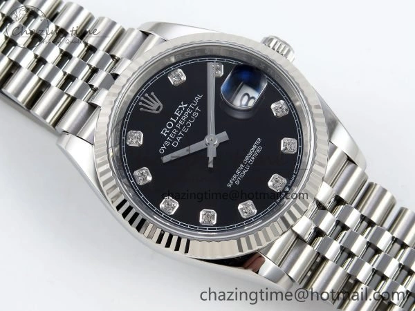 DateJust 36 126234 APF 1:1 Best Edition 904L Steel Black Diamonds Dial on SS Jubilee Bracelet VR3235