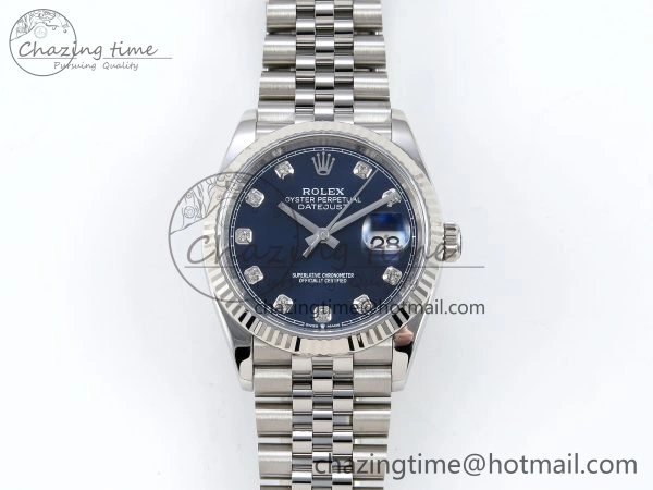 DateJust 36 126234 APF 1:1 Best Edition 904L Steel Blue Diamonds Dial on SS Jubilee Bracelet VR3235
