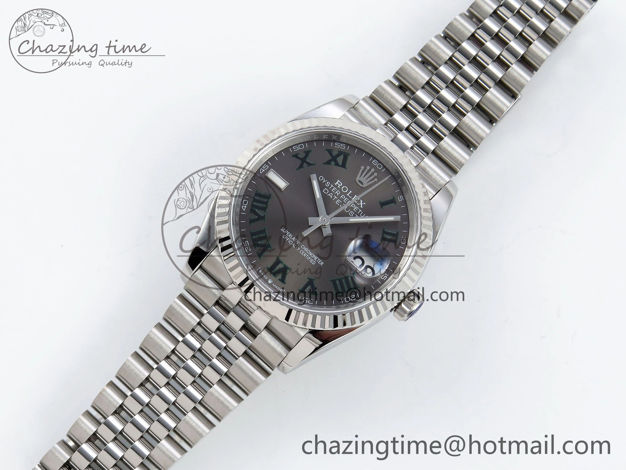 DateJust 36 126234 APF 1:1 Best Edition 904L Steel Gray Dial Green Roman on SS Jubilee Bracelet VR3235