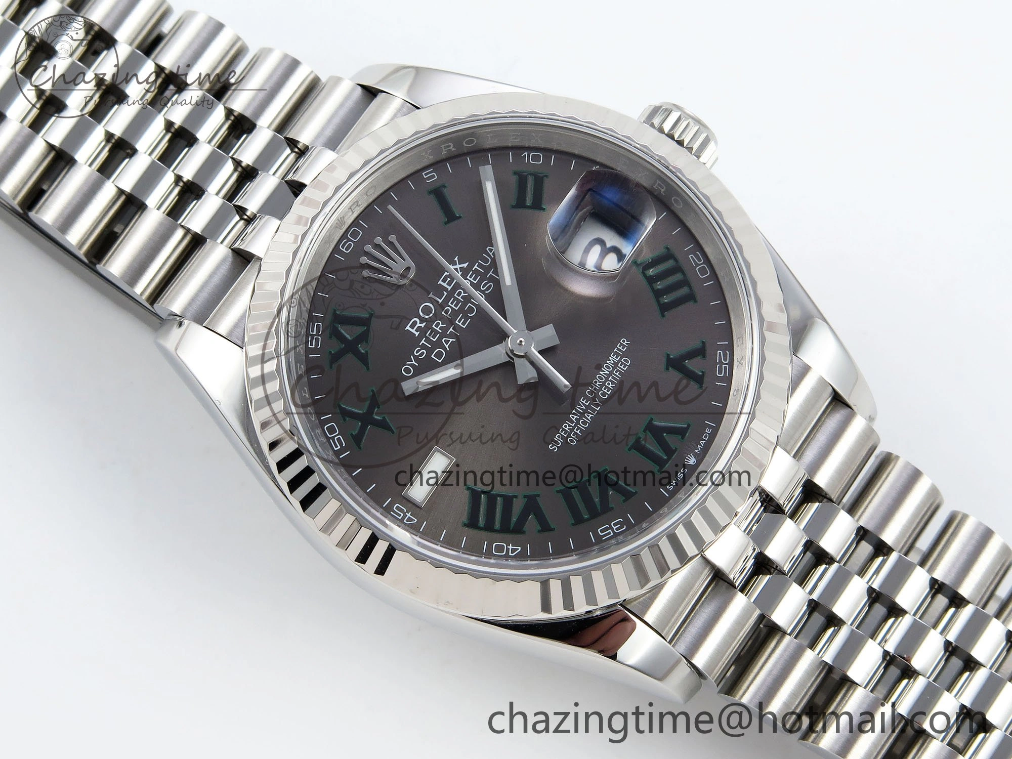 DateJust 36 126234 APF 1:1 Best Edition 904L Steel Gray Dial Green Roman on SS Jubilee Bracelet VR3235