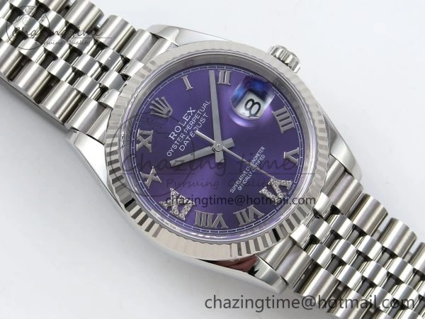 DateJust 36 126234 APF 1:1 Best Edition 904L Steel Purple Diamond Roman Dial on Jubilee Bracelet VR3235