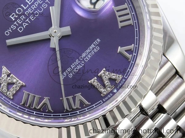 DateJust 36 126234 APF 1:1 Best Edition 904L Steel Purple Diamond Roman Dial on Jubilee Bracelet VR3235