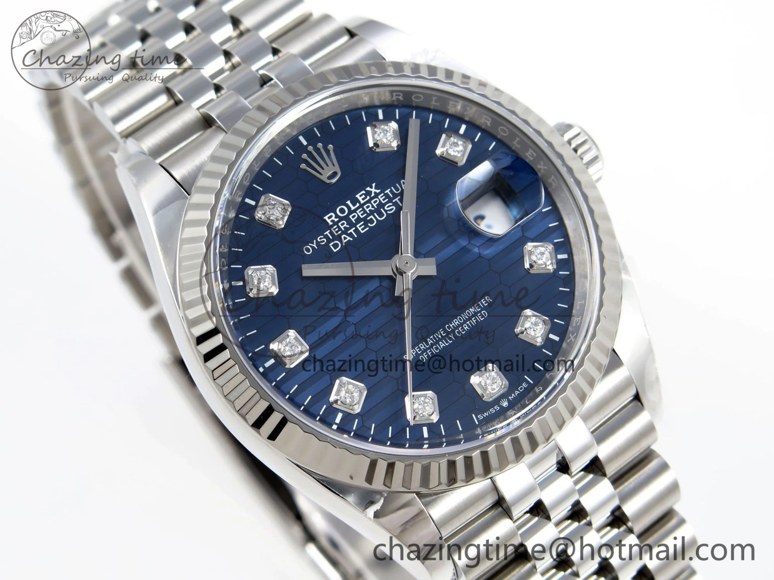DateJust 36 126234 Clean 1:1 Best Edition 904L Steel Blue Textured Diamonds Dial on Jubilee Bracelet VR3235