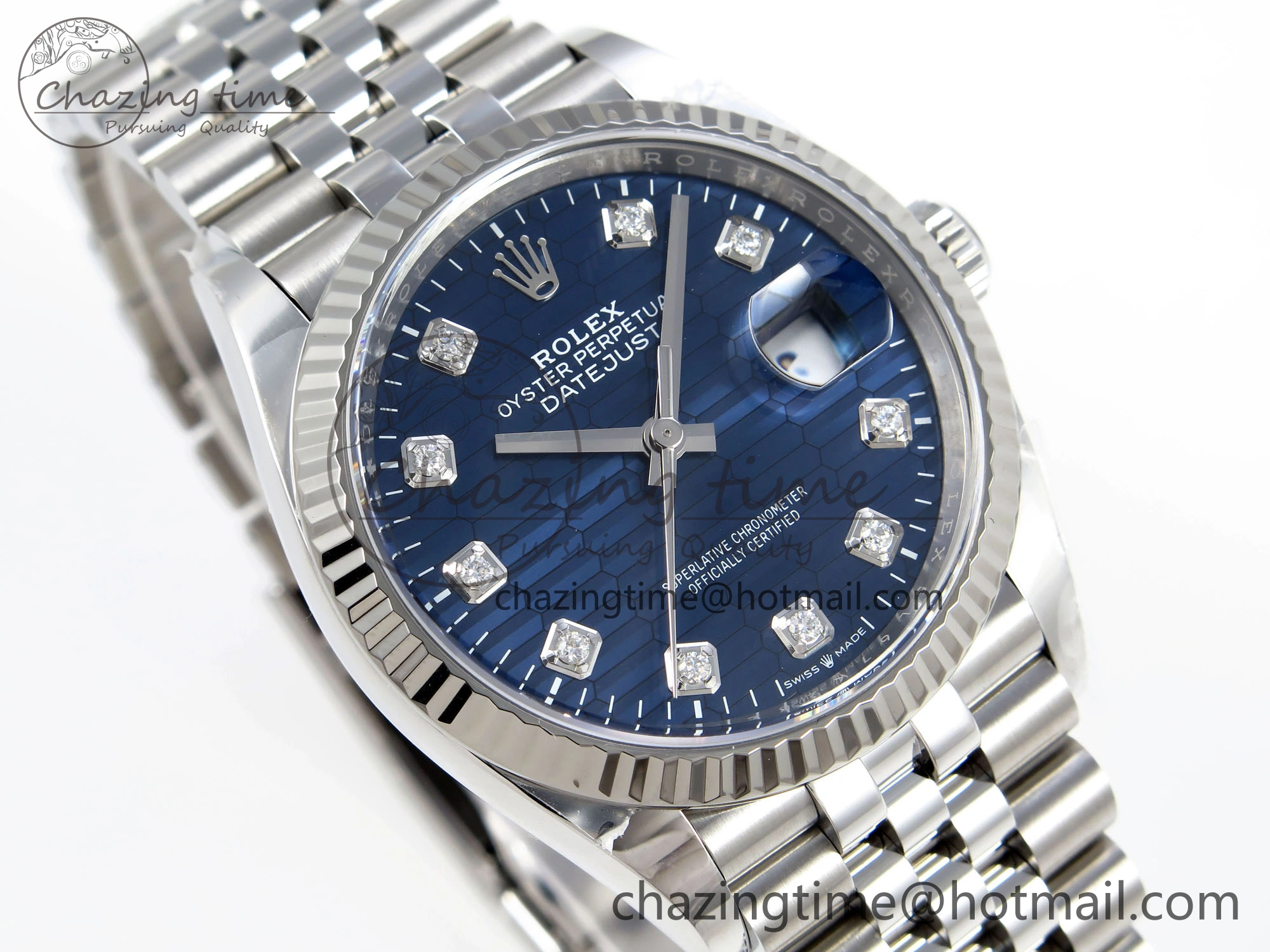 DateJust 36 126234 Clean 1:1 Best Edition 904L Steel Blue Textured Diamonds Dial on Jubilee Bracelet VR3235