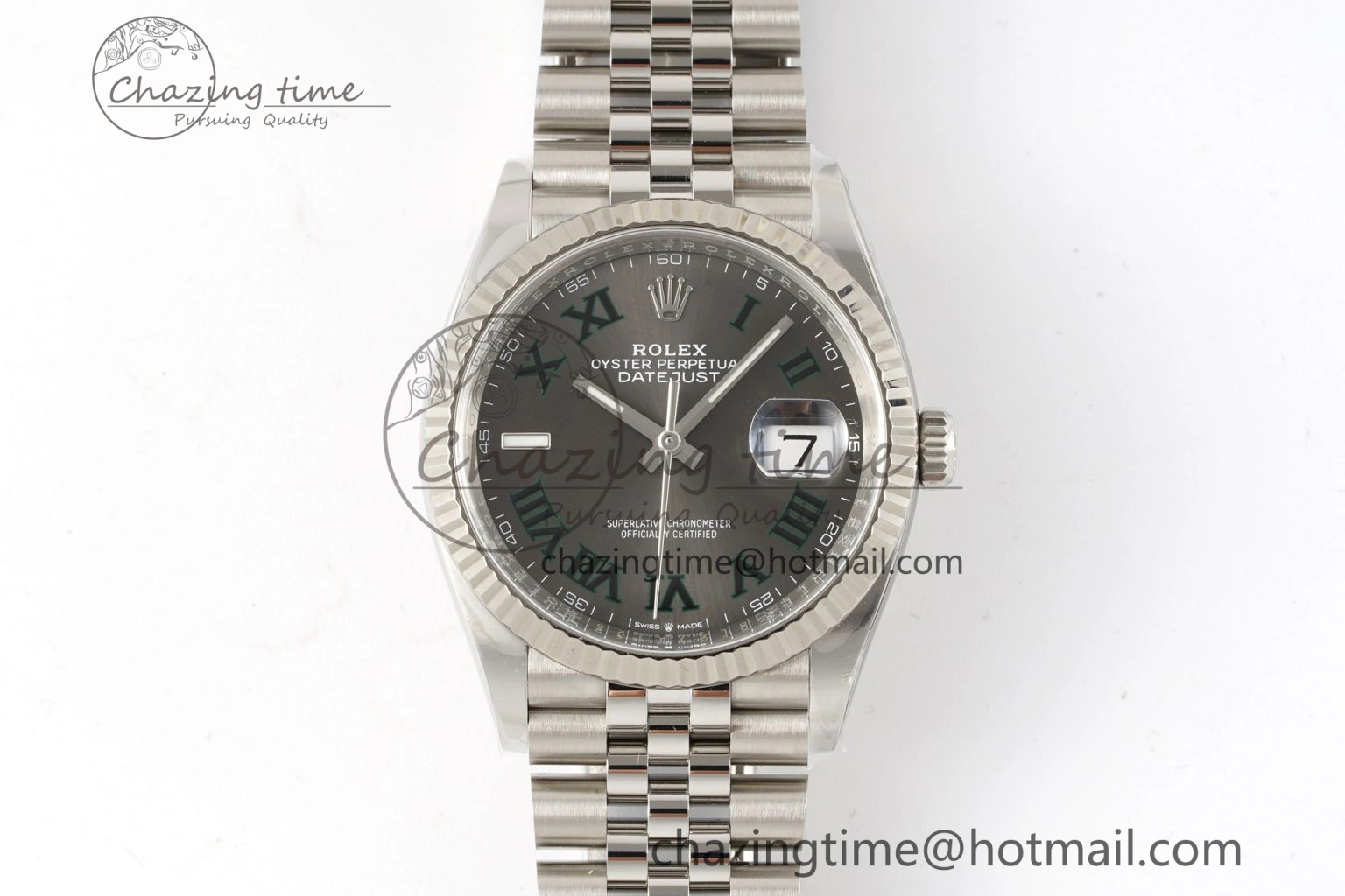 DateJust 36 126234 Clean 1:1 Best Edition 904L Steel Gray Dial Green Roman Markers on Jubilee Bracelet VR3235