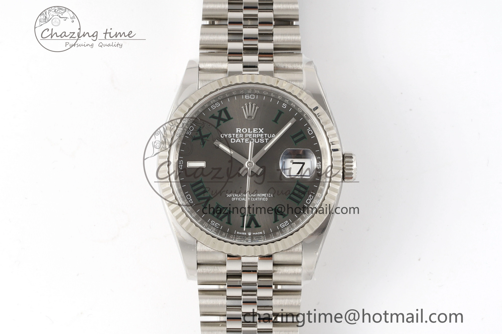 DateJust 36 126234 Clean 1:1 Best Edition 904L Steel Gray Dial Green Roman Markers on Jubilee Bracelet VR3235