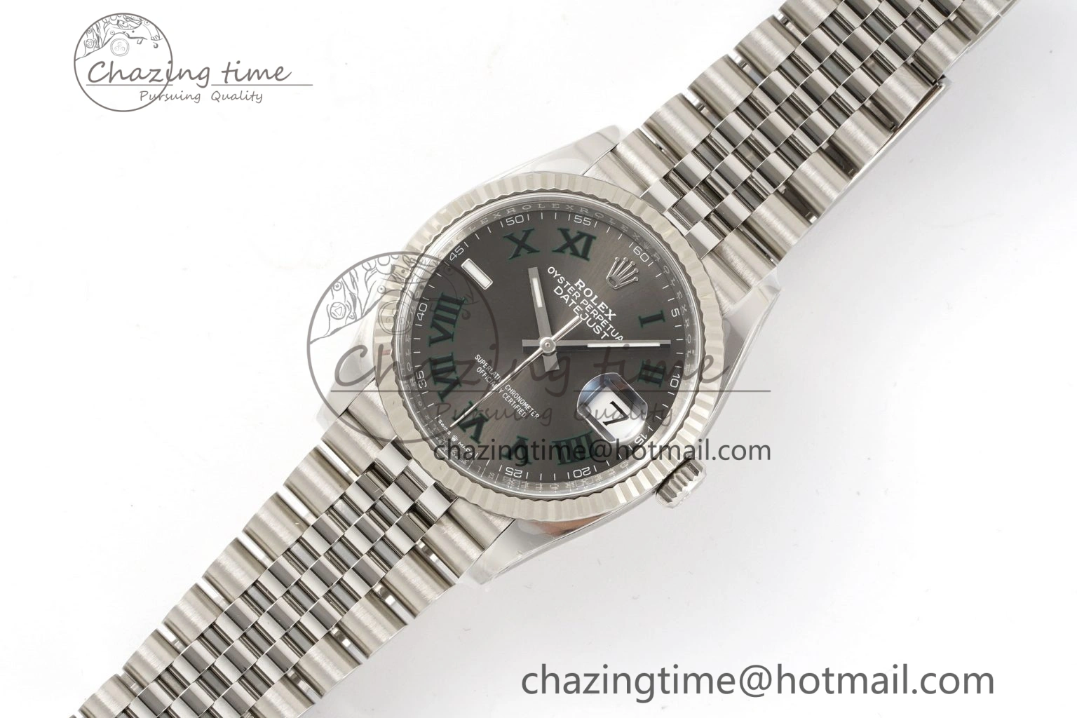 DateJust 36 126234 Clean 1:1 Best Edition 904L Steel Gray Dial Green Roman Markers on Jubilee Bracelet VR3235