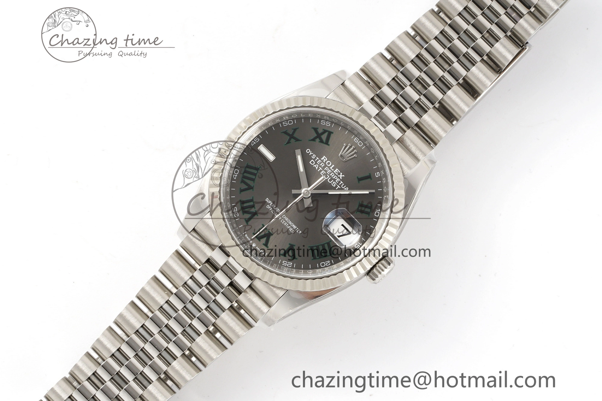 DateJust 36 126234 Clean 1:1 Best Edition 904L Steel Gray Dial Green Roman Markers on Jubilee Bracelet VR3235