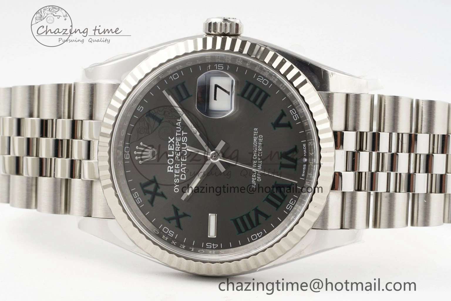 DateJust 36 126234 Clean 1:1 Best Edition 904L Steel Gray Dial Green Roman Markers on Jubilee Bracelet VR3235