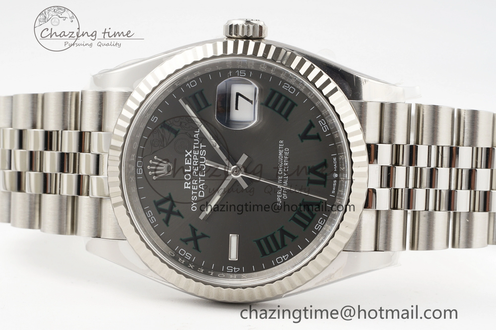 DateJust 36 126234 Clean 1:1 Best Edition 904L Steel Gray Dial Green Roman Markers on Jubilee Bracelet VR3235