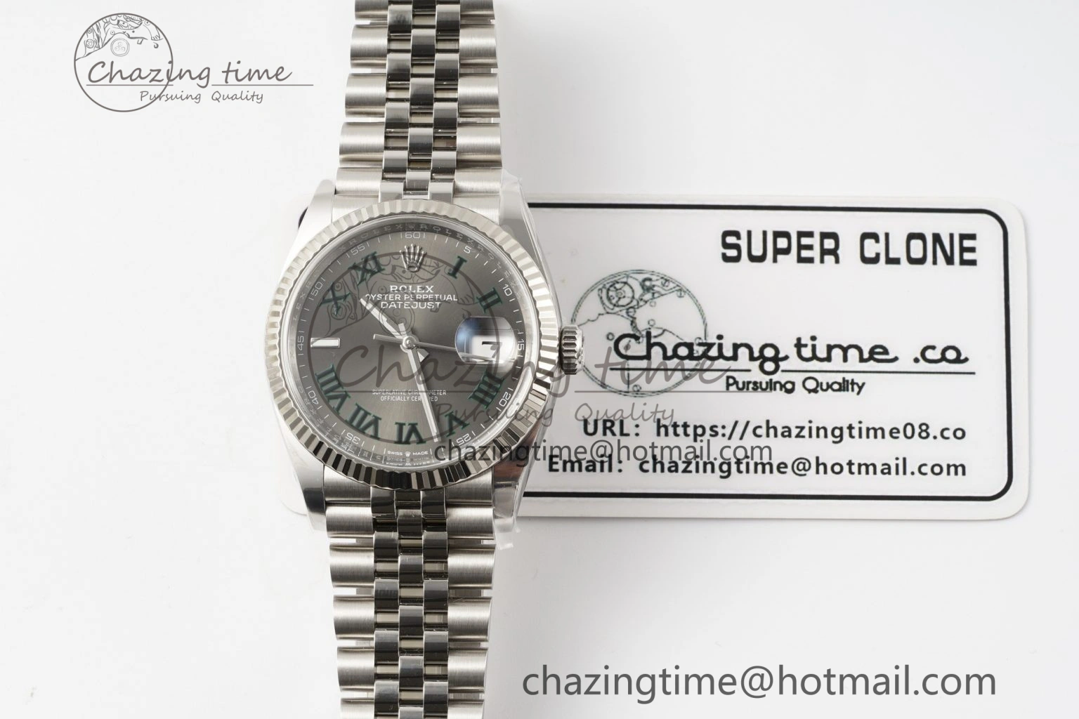 DateJust 36 126234 Clean 1:1 Best Edition 904L Steel Gray Dial Green Roman Markers on Jubilee Bracelet VR3235