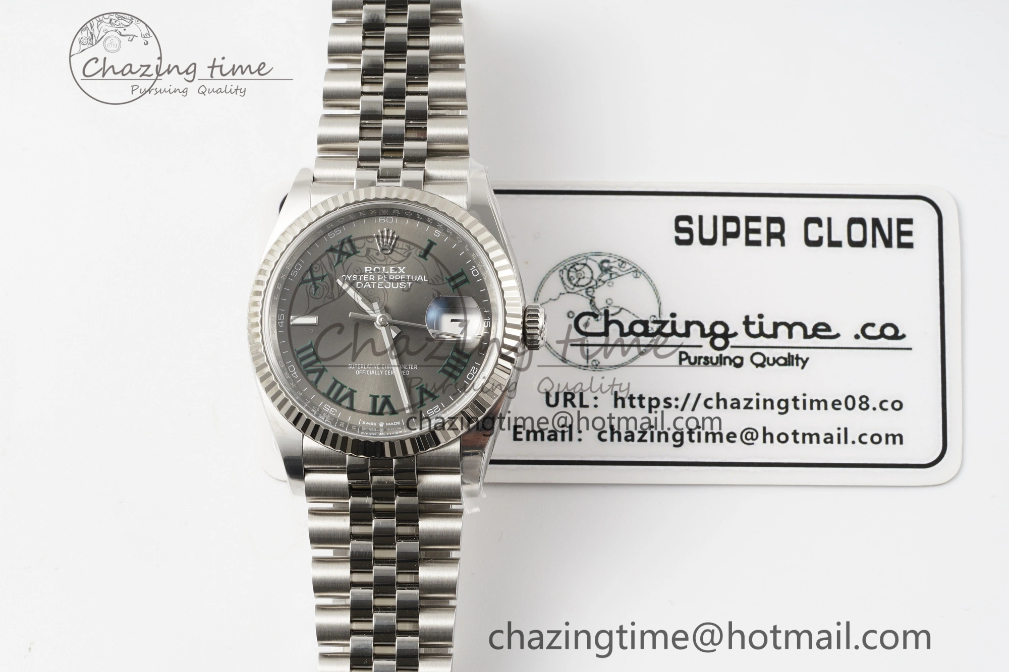 DateJust 36 126234 Clean 1:1 Best Edition 904L Steel Gray Dial Green Roman Markers on Jubilee Bracelet VR3235