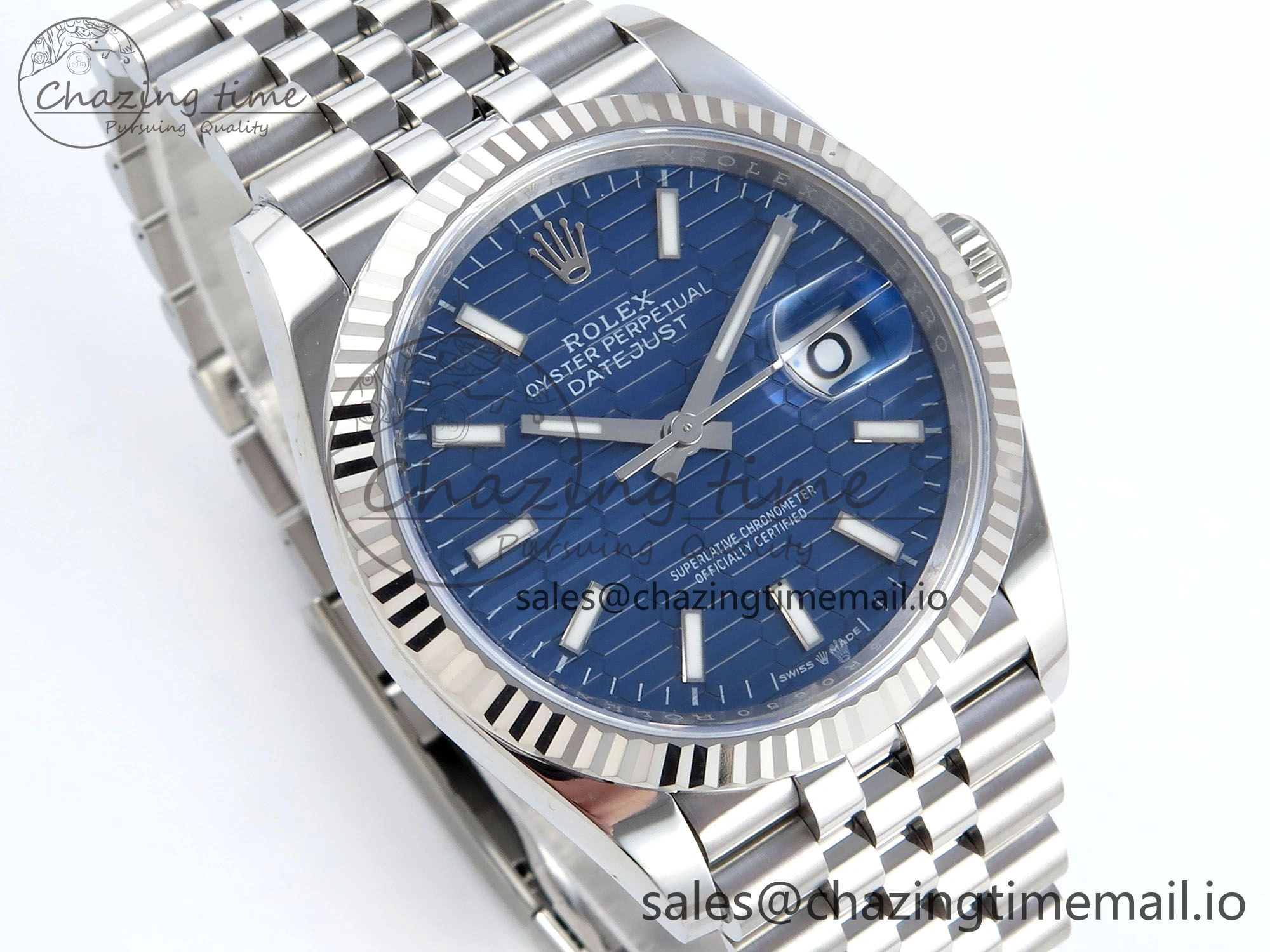 DateJust 36 126234 EWEF Best Edition Blue Textured Dial Stick Marker on Jubilee Bracelet A3235