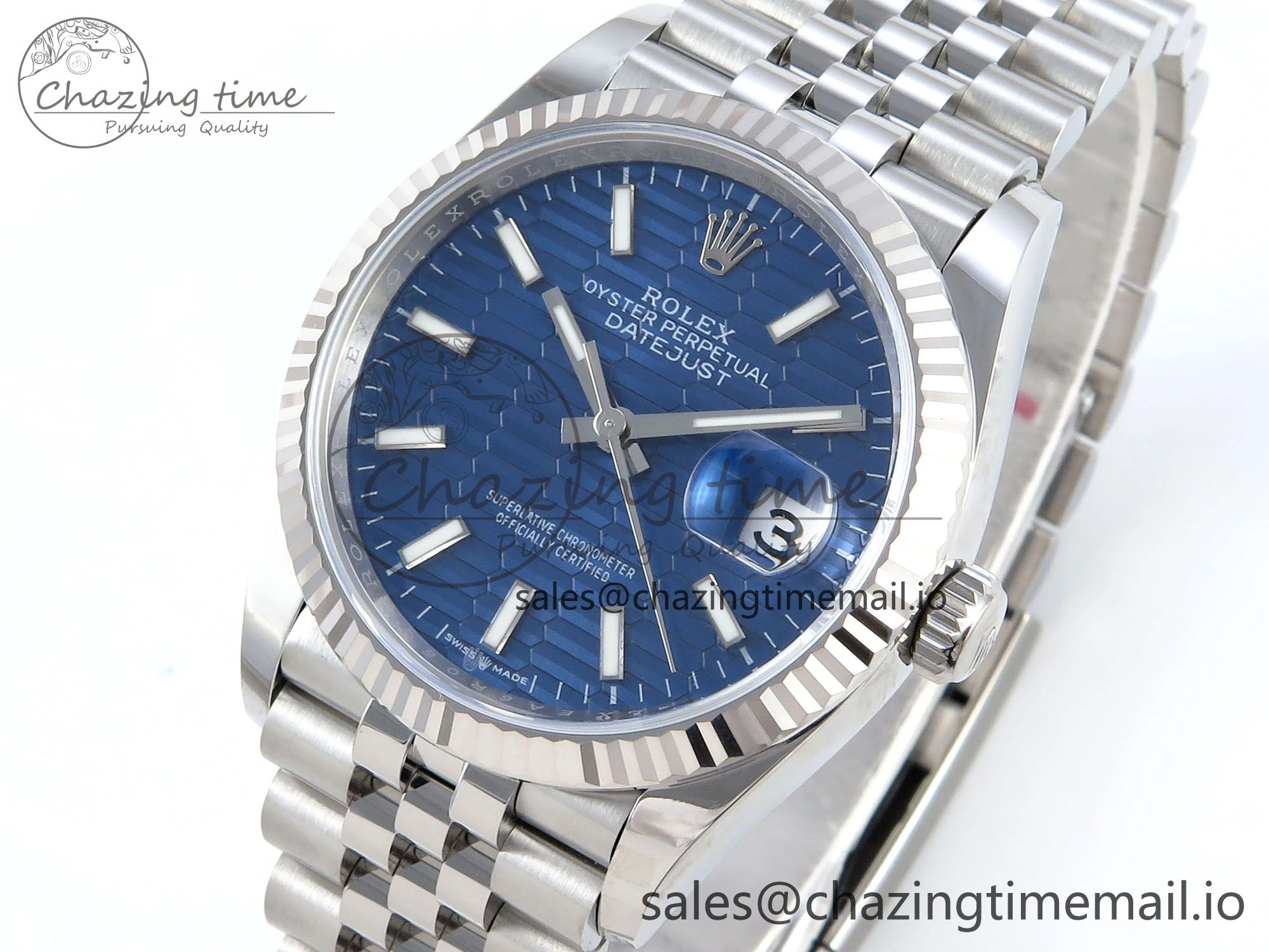 DateJust 36 126234 EWEF Best Edition Blue Textured Dial Stick Marker on Jubilee Bracelet A3235
