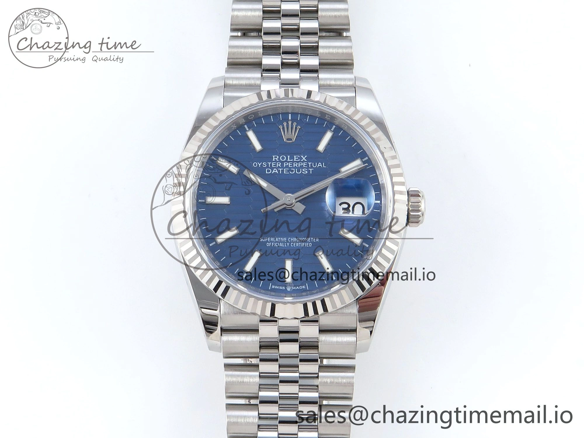 DateJust 36 126234 EWEF Best Edition Blue Textured Dial Stick Marker on Jubilee Bracelet A3235