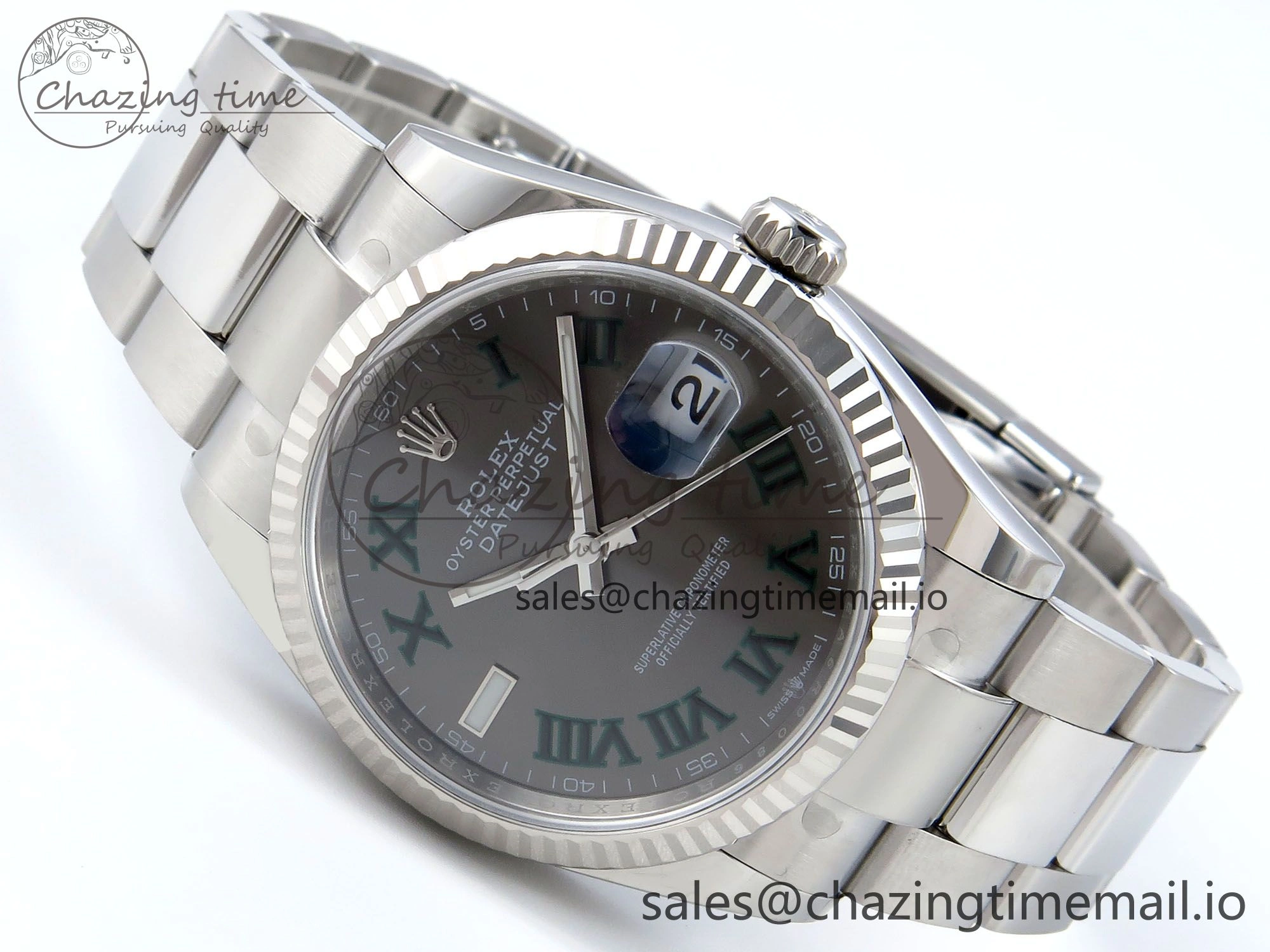 DateJust 36 126234 EWEF Best Edition Gray Dial Green Roman Marker on Oyster Bracelet A3235