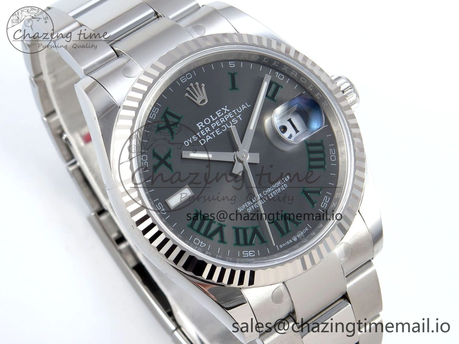 DateJust 36 126234 EWEF Best Edition Gray Dial Green Roman Marker on Oyster Bracelet A3235