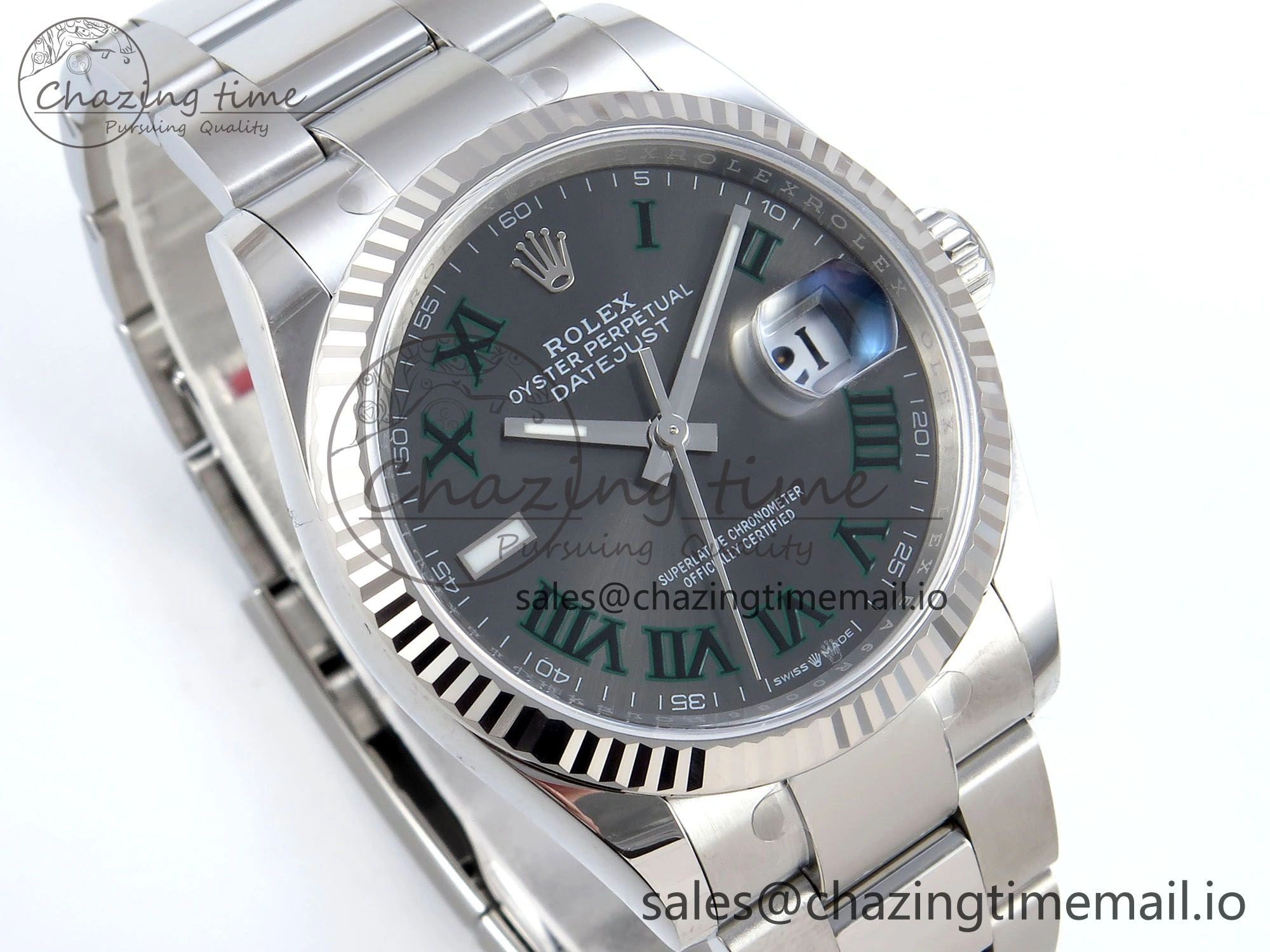 DateJust 36 126234 EWEF Best Edition Gray Dial Green Roman Marker on Oyster Bracelet A3235