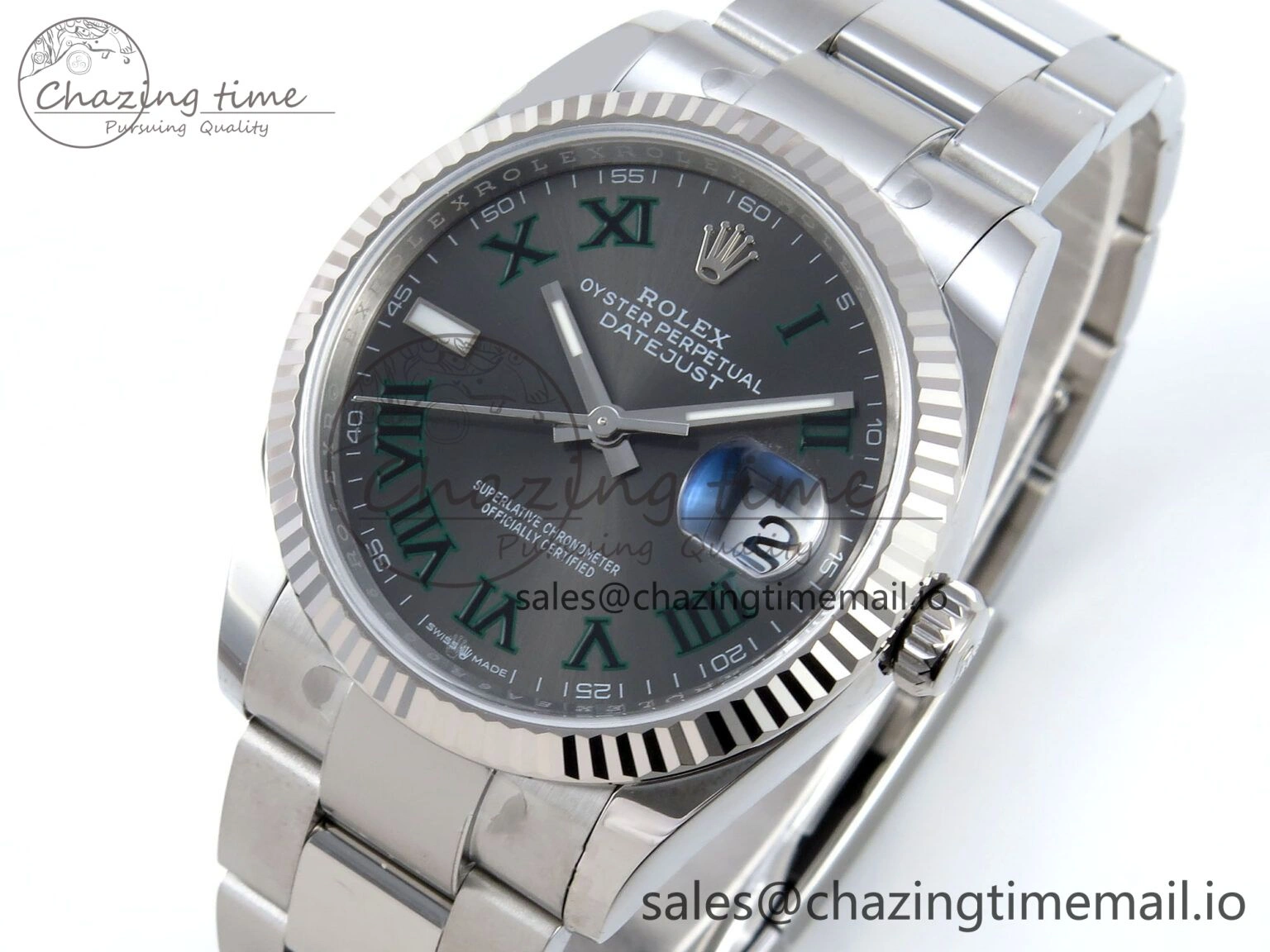 DateJust 36 126234 EWEF Best Edition Gray Dial Green Roman Marker on Oyster Bracelet A3235