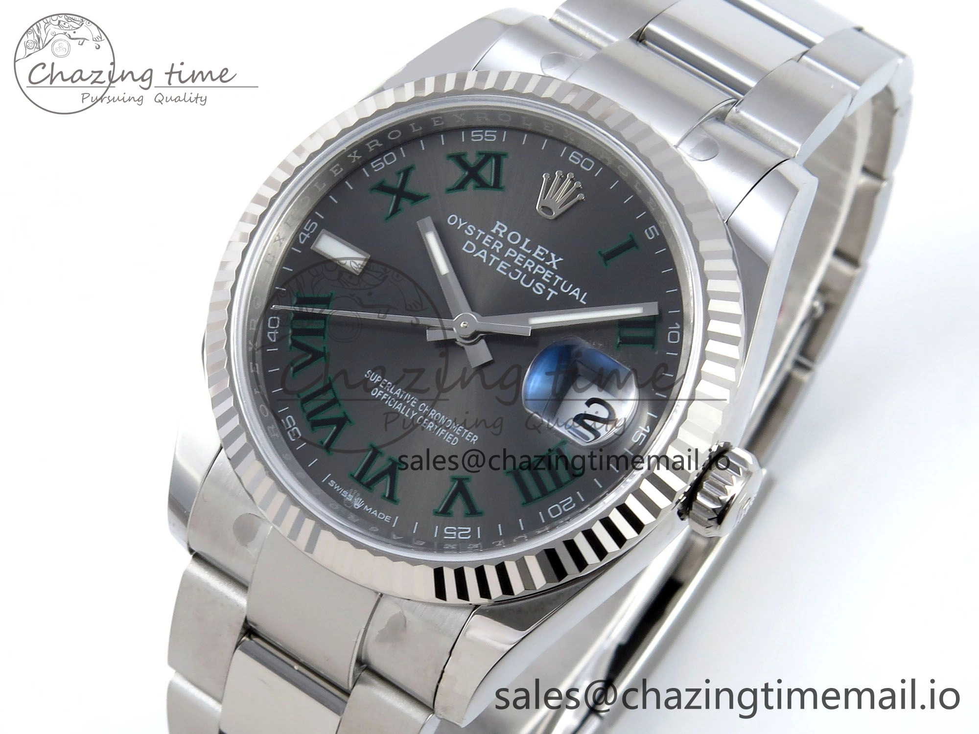 DateJust 36 126234 EWEF Best Edition Gray Dial Green Roman Marker on Oyster Bracelet A3235