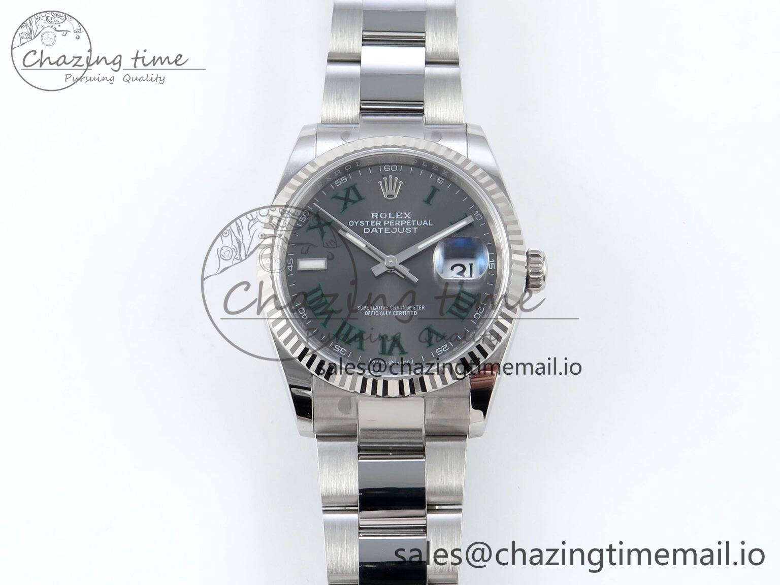 DateJust 36 126234 EWEF Best Edition Gray Dial Green Roman Marker on Oyster Bracelet A3235