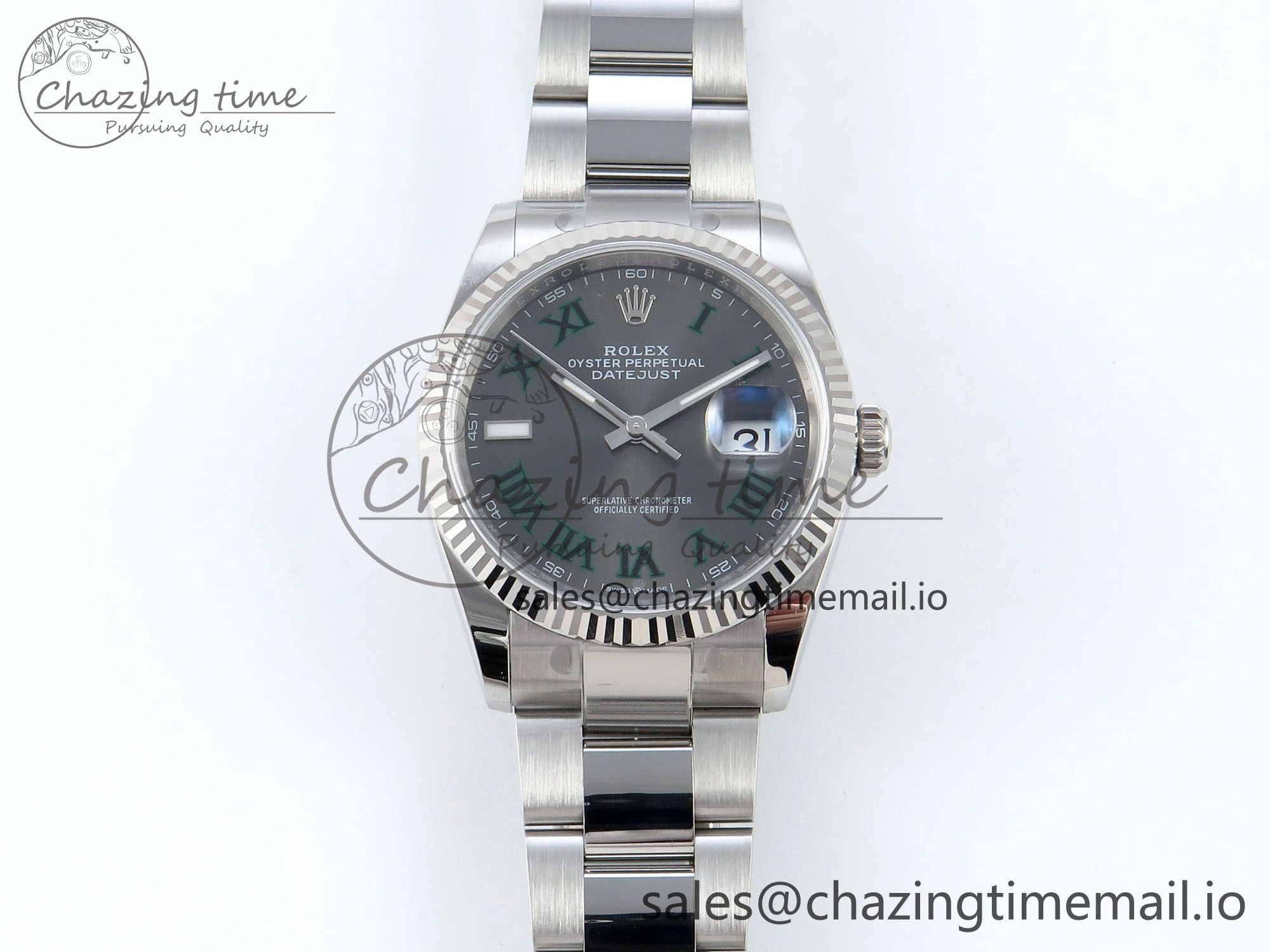 DateJust 36 126234 EWEF Best Edition Gray Dial Green Roman Marker on Oyster Bracelet A3235